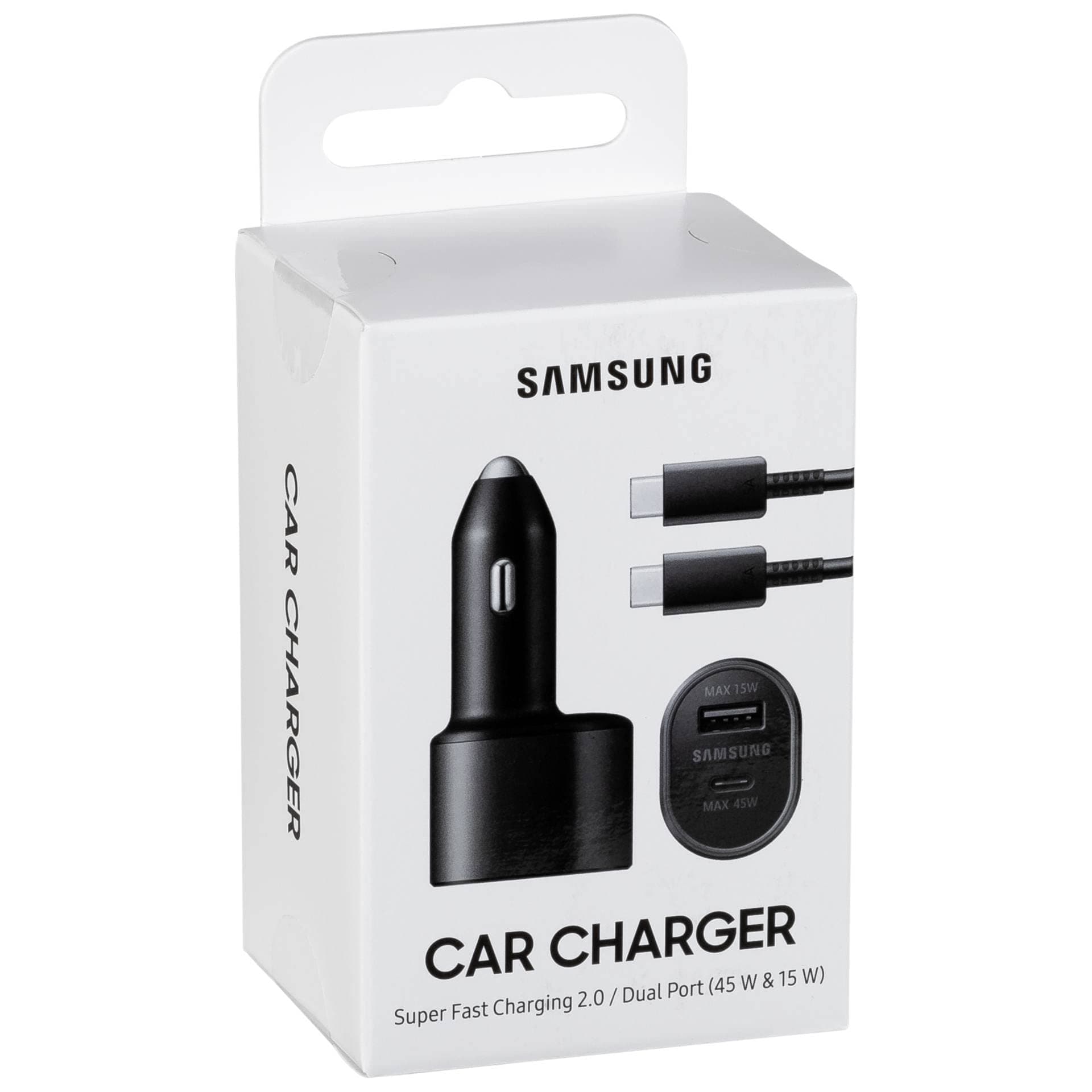 SAMSUNG Type-C Max. 45W(PD, QC, AFC) / USB-A Max. 15W (AFC, QC) + C to C Cable(5A)