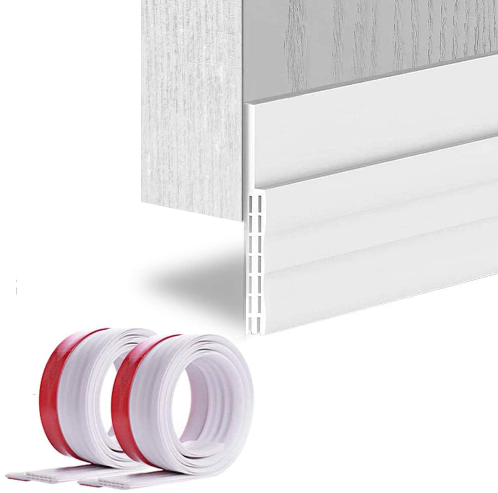 [2Pack Large Door Sweep] Huge Gap Door Draft Stopper, 3-2/5"W x 39" L Door Bottom Seal with Wider Strong Adhesive for Interior/Exterior Doors - Guard Against Drafts, Dust, Noise and Animals-White