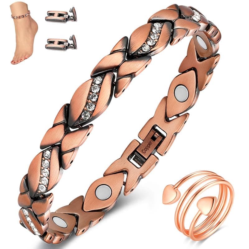 Copper Anklet for Women Ultra Strength Solid Copper Adjustable, 9.64 inches, Crystal Copper