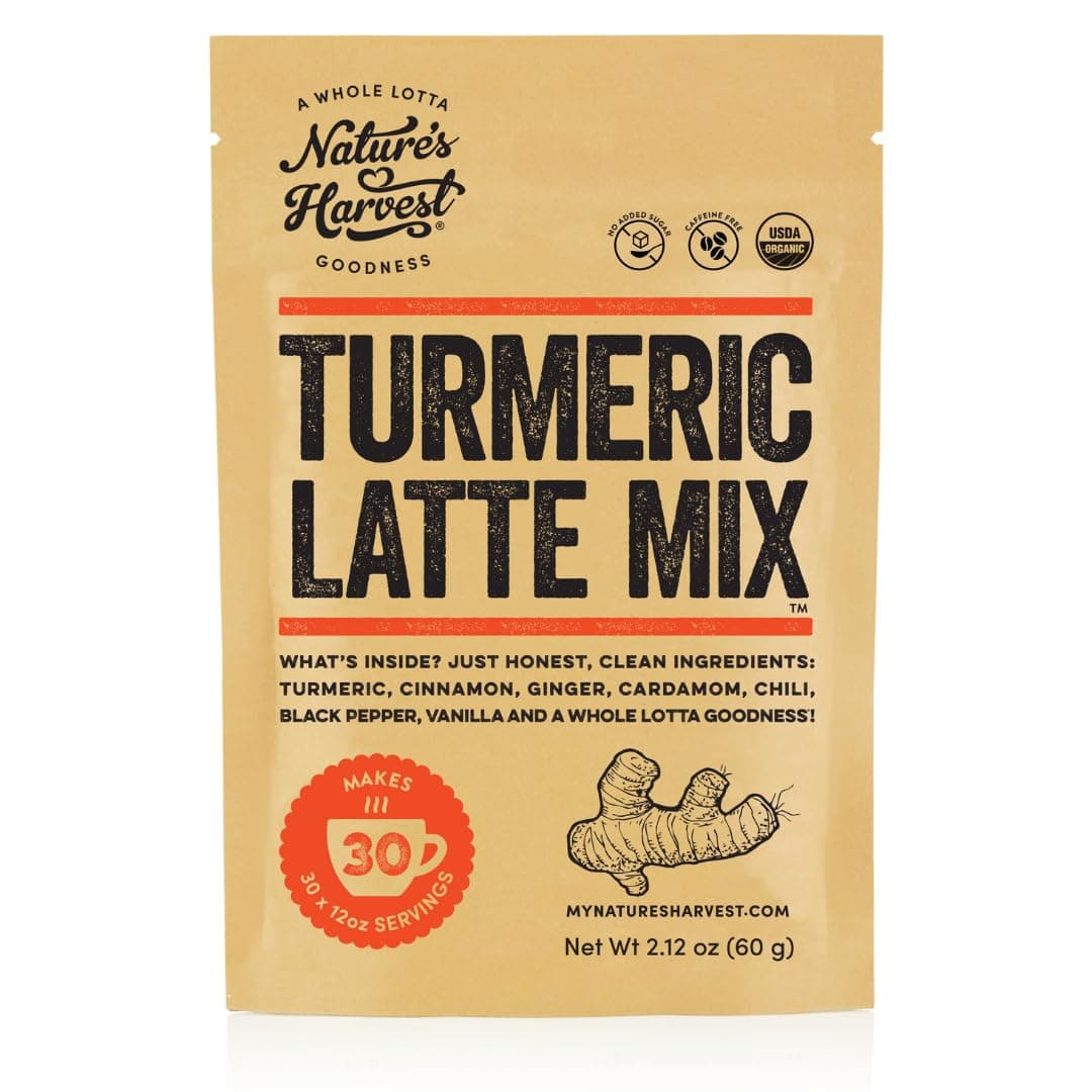 Nature's Harvest - Turmeric Latte Mix, Add on Golden Milk Tea, Smoothies and Other Drinks, Turmeric Spice Blend, Caffeine-Free Coffee Alternative, 2.12 oz Pack, 30 Servings