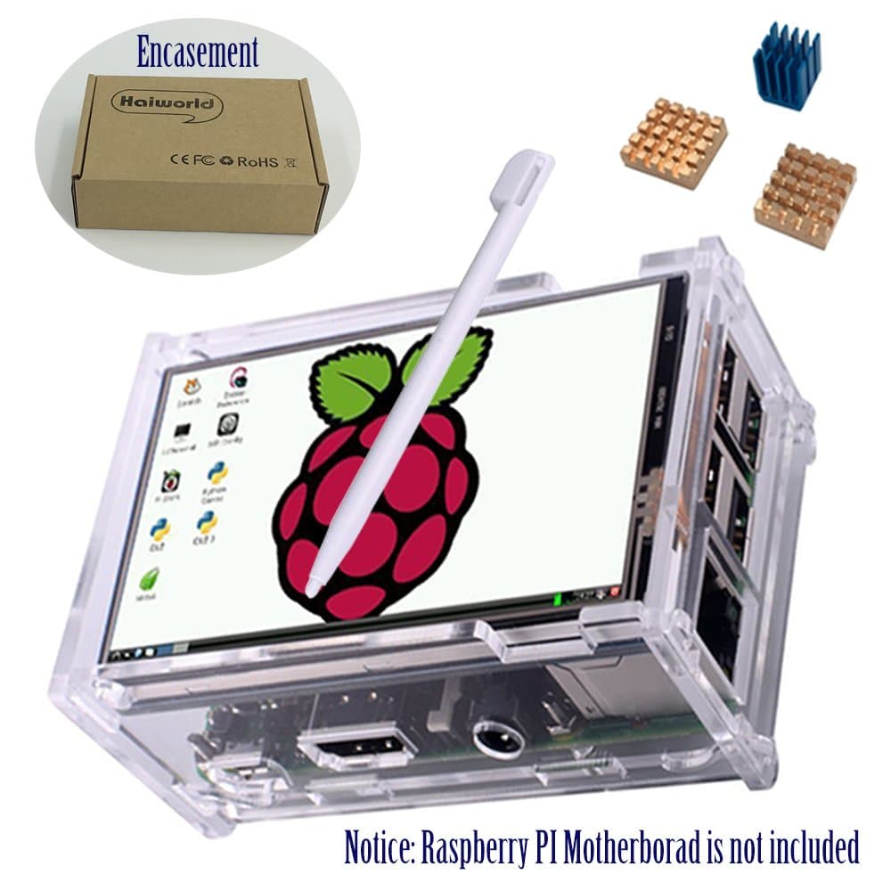 Haiworld Touchscreen Display KIT For Raspberry Pi 3 2 Model B B+, 3.5" 480x320 RGB Pixels Touch Screen + Transparent Protective Case + 3pcs Heat sinks + Touch Pen