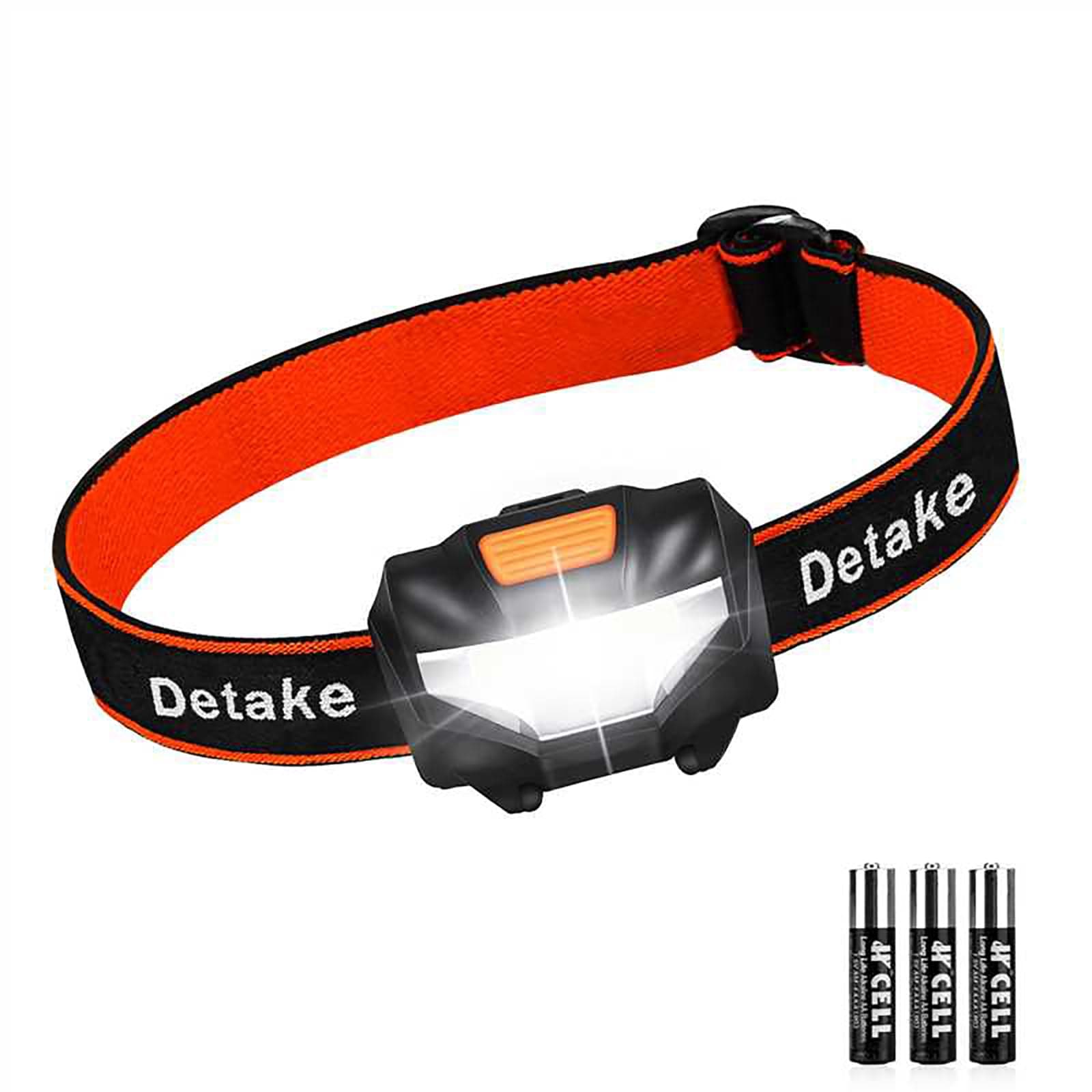 Detake LED Head Torch, Super Bright Lightweight LED Headlamp with 3 Lighting Modes, Battery Powered Waterproof LED Headlight for Camping, Running, Cycling, Fishing, Hiking, Reading, Outoor Sports