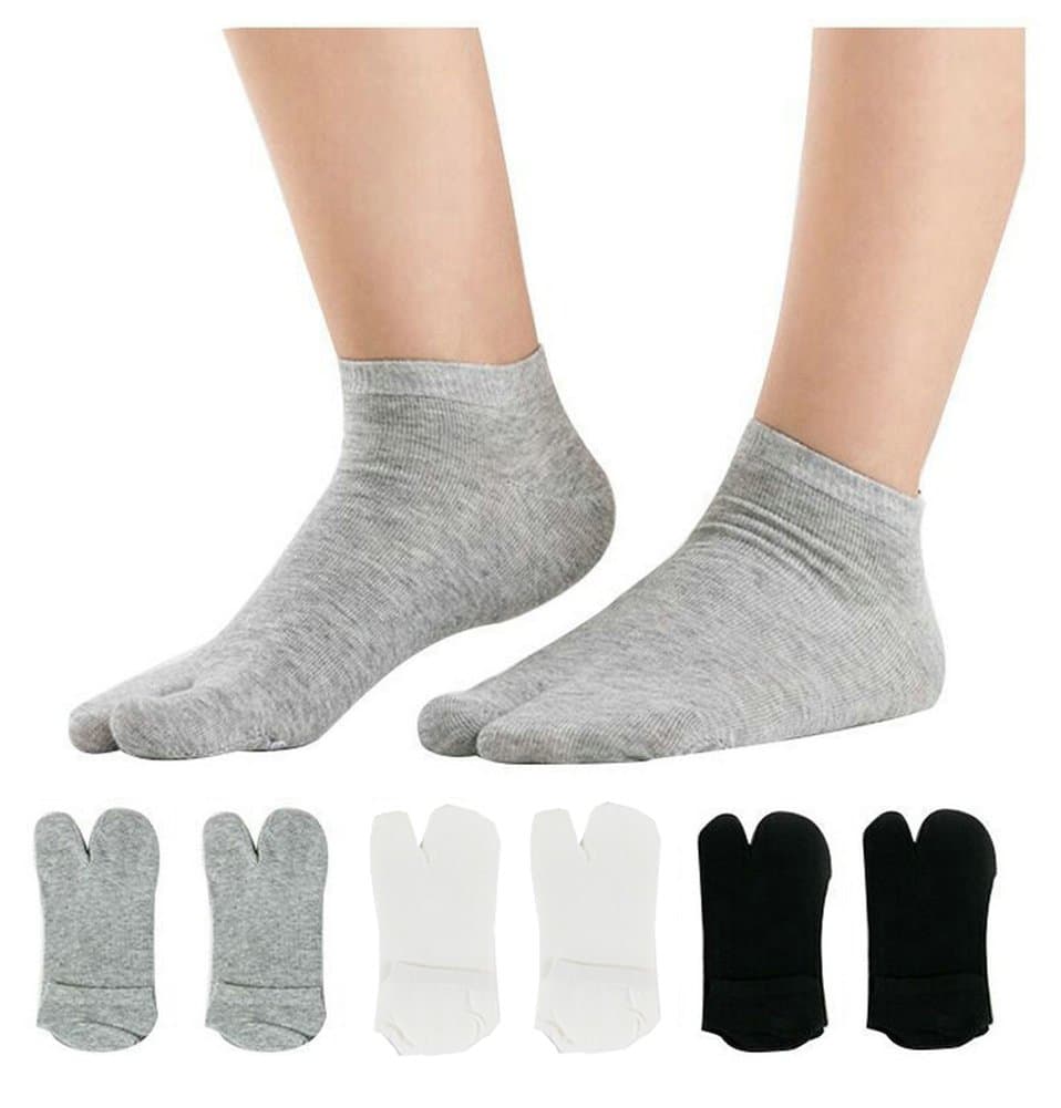 Women's Solid 2 Toe Flip Flop Tabi Socks Geta Ankle Cotton 5/6 Pairs