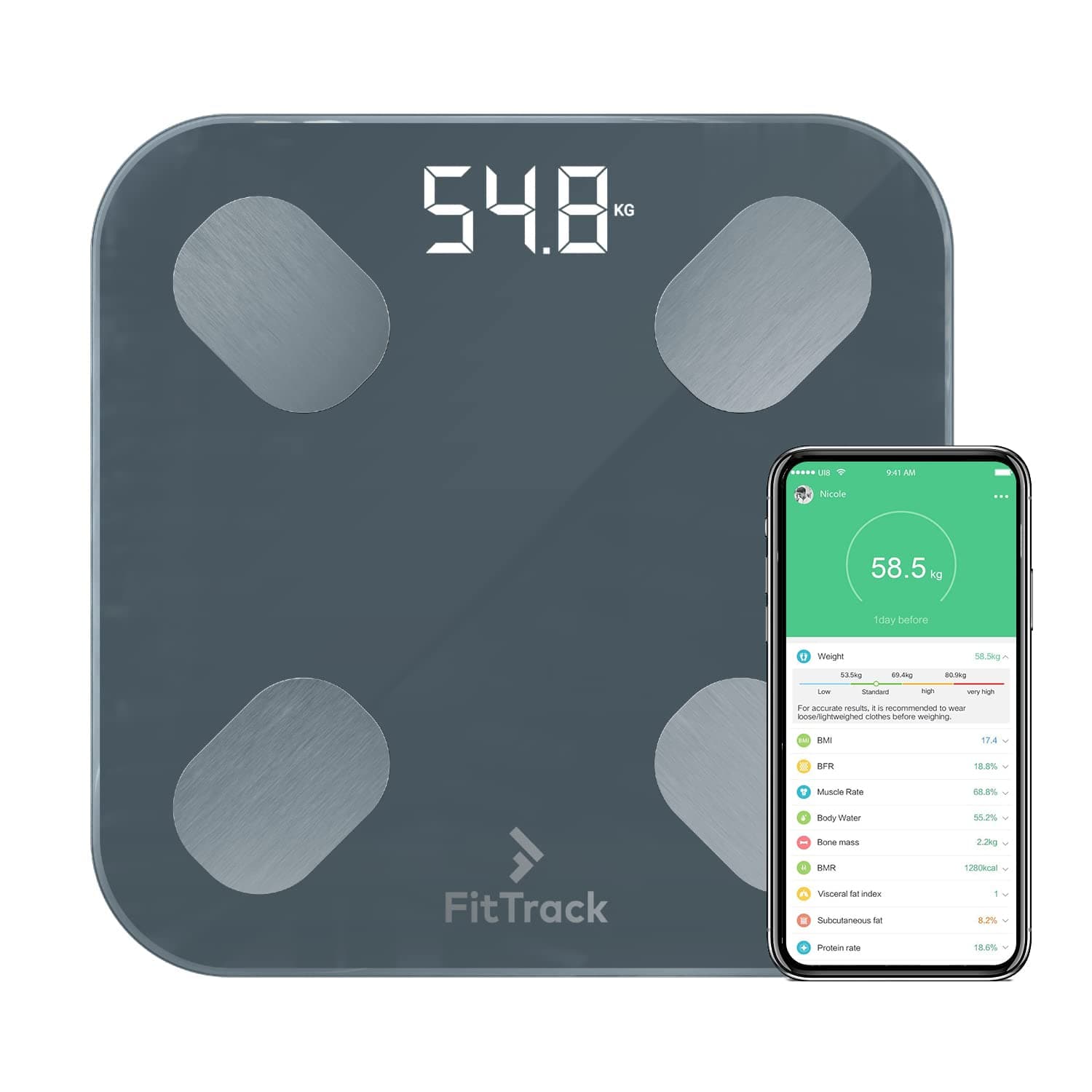Digital Body Weight Bathroom Scale FitTrack Dara - FDA Approved Body Fat Scale - BMI Digital Smart Scale & Body Composition Analyzer Monitor - Most Accurate Bluetooth Glass Weighing Scale (Black)