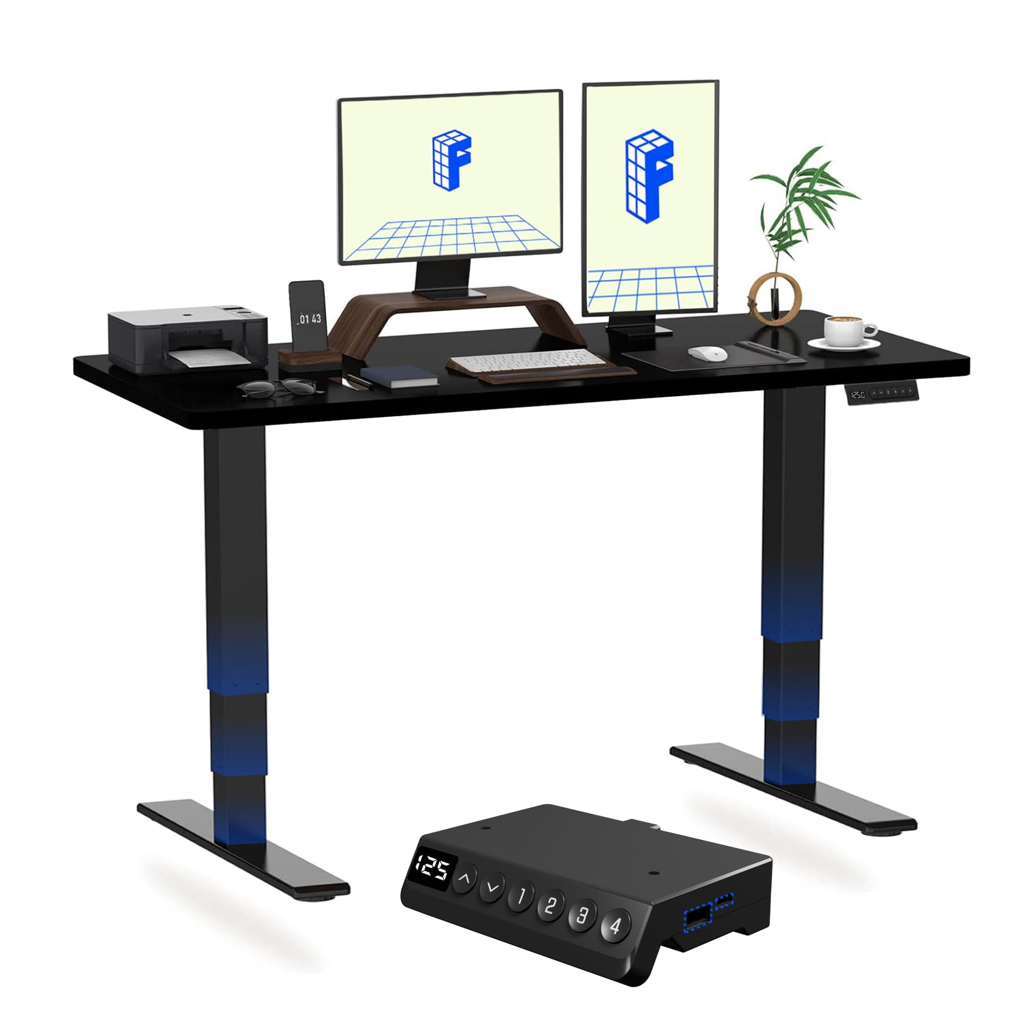 E6 MAX ONE PIECE Electric Standing Desk with USB Dual Motors 3 Stage Height Adjustable Sit Stand Up with Memory Smart Panel(Black Frame+120x60cm Black Top)