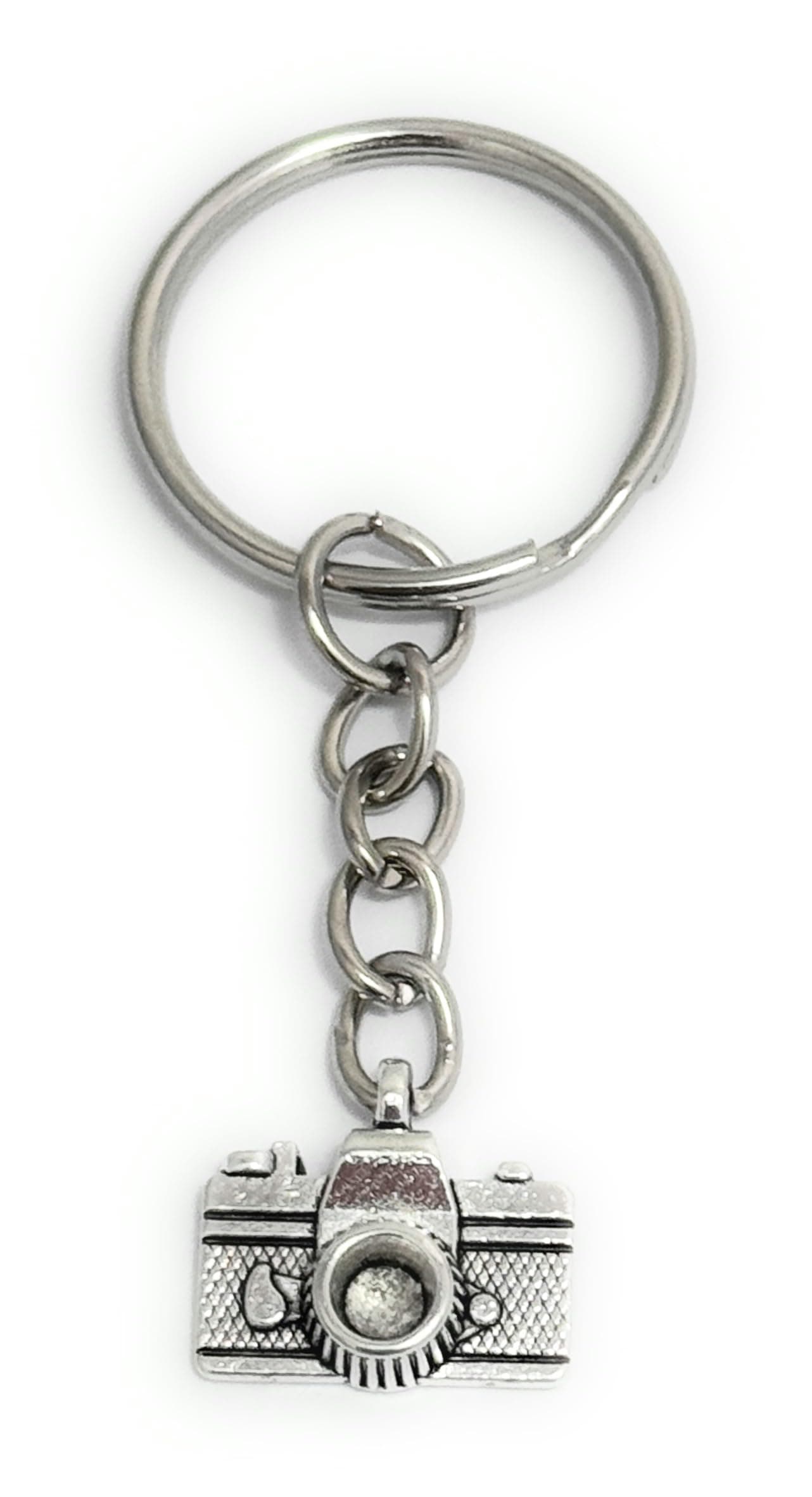 Camera Charm Keyring Key Ring with Silver Tone Keychain