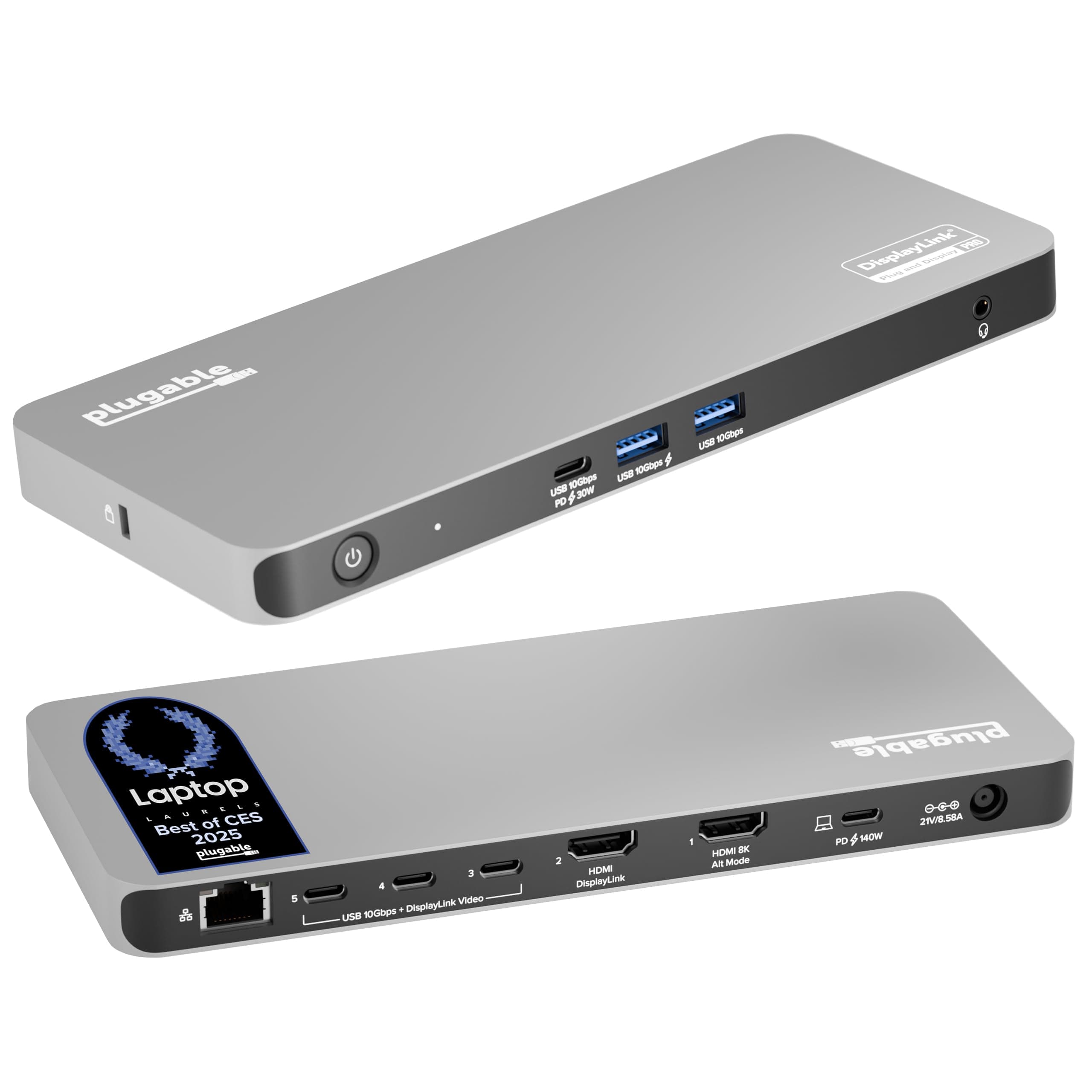 Plugable USB C Docking Station 5 Monitors, 140W DisplayLink Dock Connects up to Five 4K Displays for MacBook Windows Thunderbolt 4 Laptops, 2x HDMI, 3x USBC 2.5Gbps Ethernet, Driver Required UD-7400PD