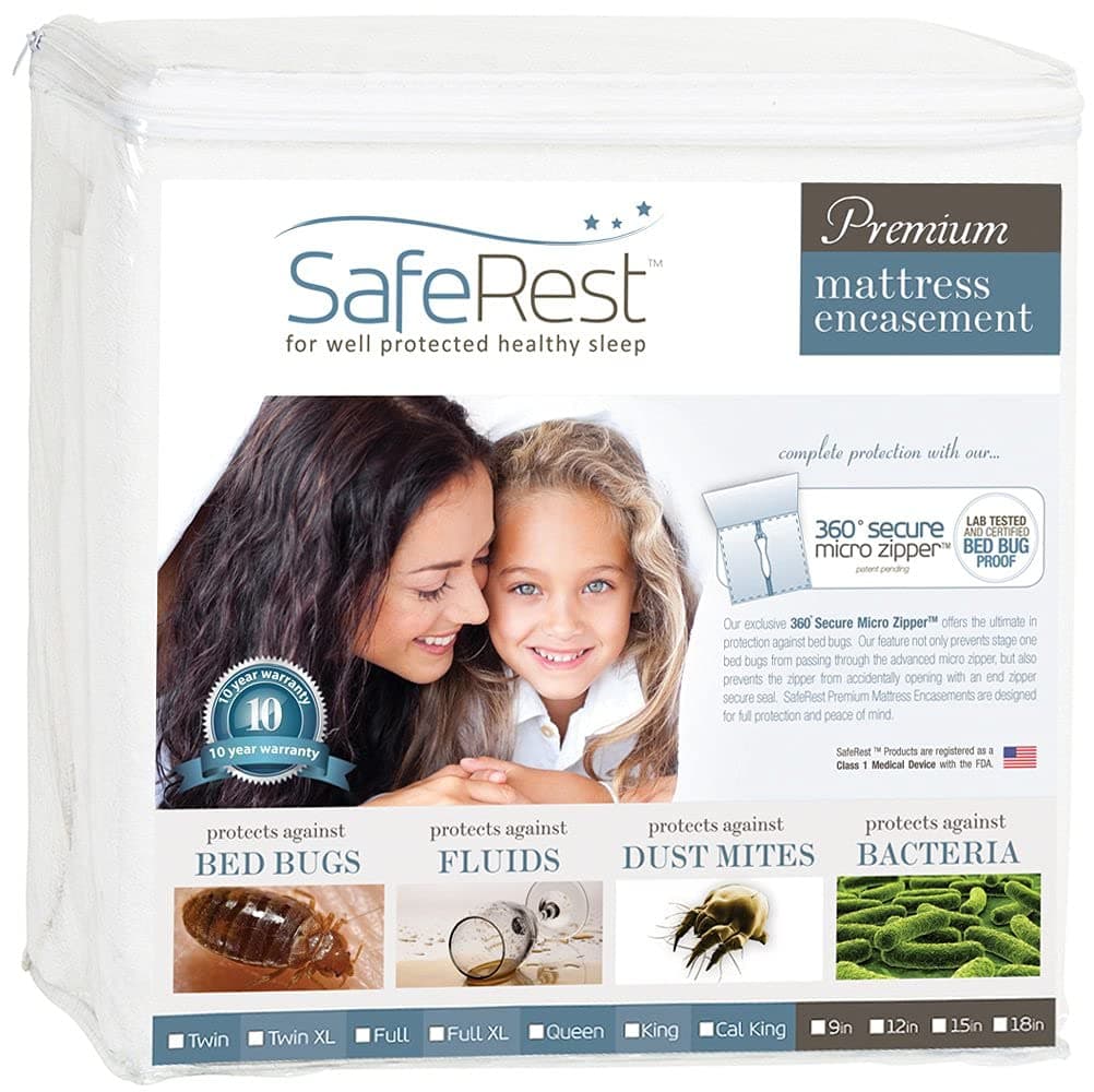 SafeRest Zippered Mattress Protector - Premium 9-12 Inch Waterproof Mattress Cover for Bed - Breathable, Noiseless Washable Mattress Encasement - Twin XL
