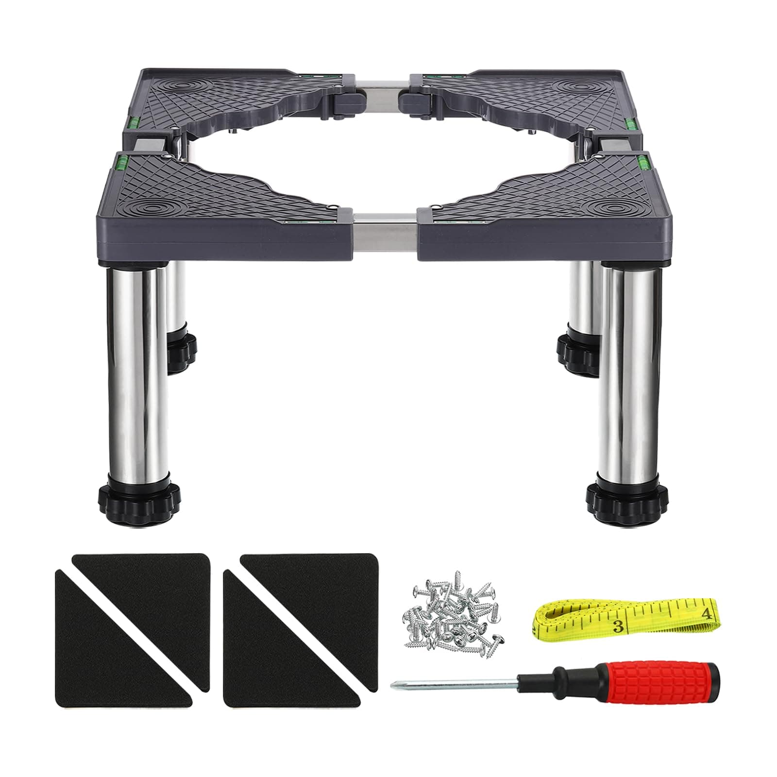 Mini Fridge Stand, 4 Strong Feet Laundry Stand Base Multi-Functional Adjustable Base Tray Anti-Vibration for Refrigerator Washing Machine Dryer Dishwasher AC, 11.4"-12.6" Height