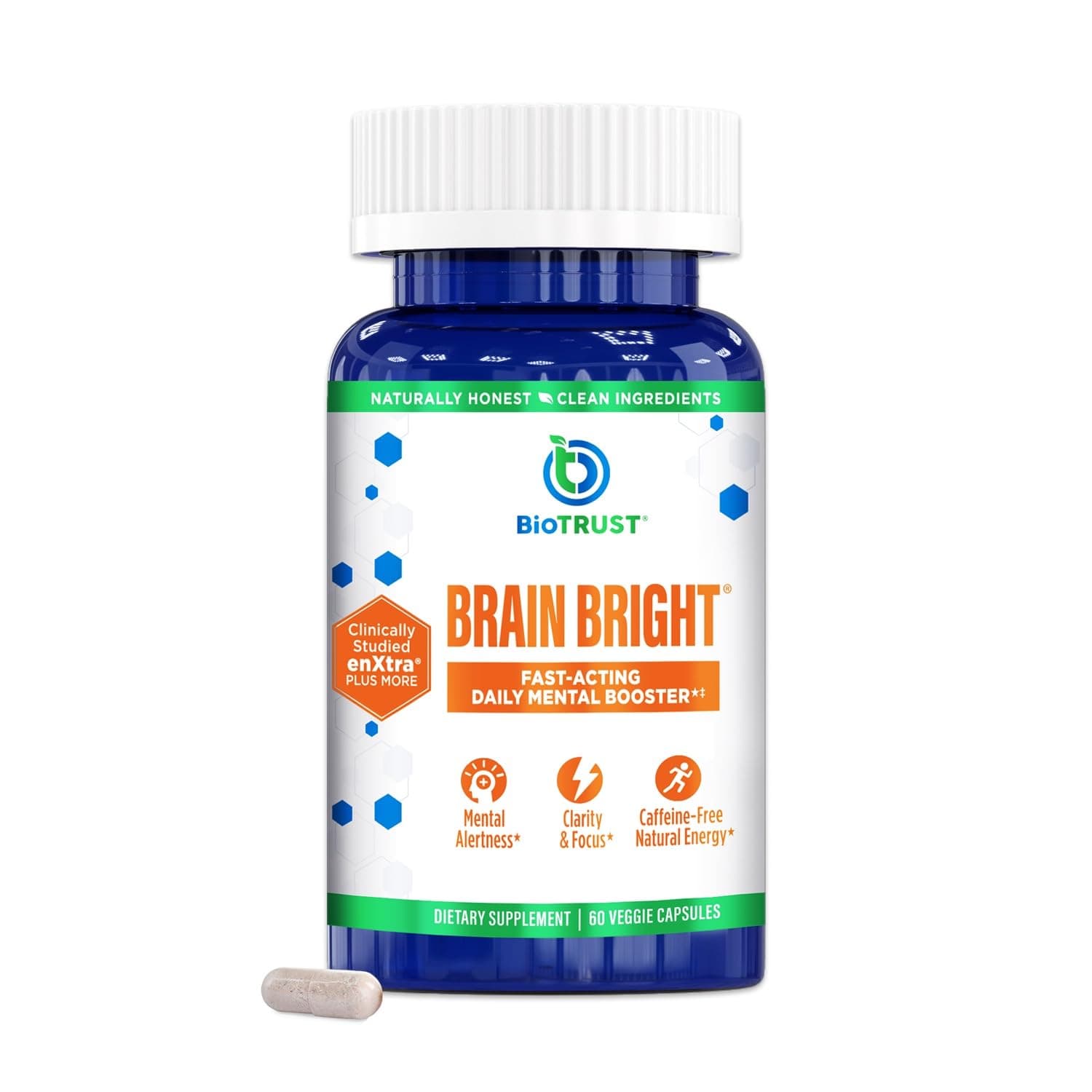 BioTrust Brain Bright – Daily Nootropic Boost for Focus, Concentration, Mental Clarity – Caffeine Free Nootropics Brain Support Supplement – Thai Ginger, Ginkgo, Folate, L-Theanine – 30 Servings