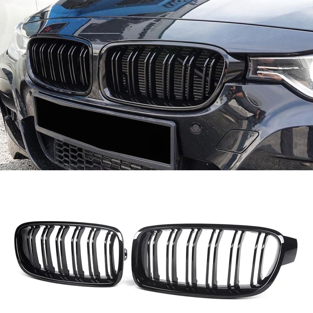 MAXDOM Replacement Front Upper Grill Fit for BMW (2012-2018) 3 Series F30 F31 – Gloss Black Double Slats ABS Grille