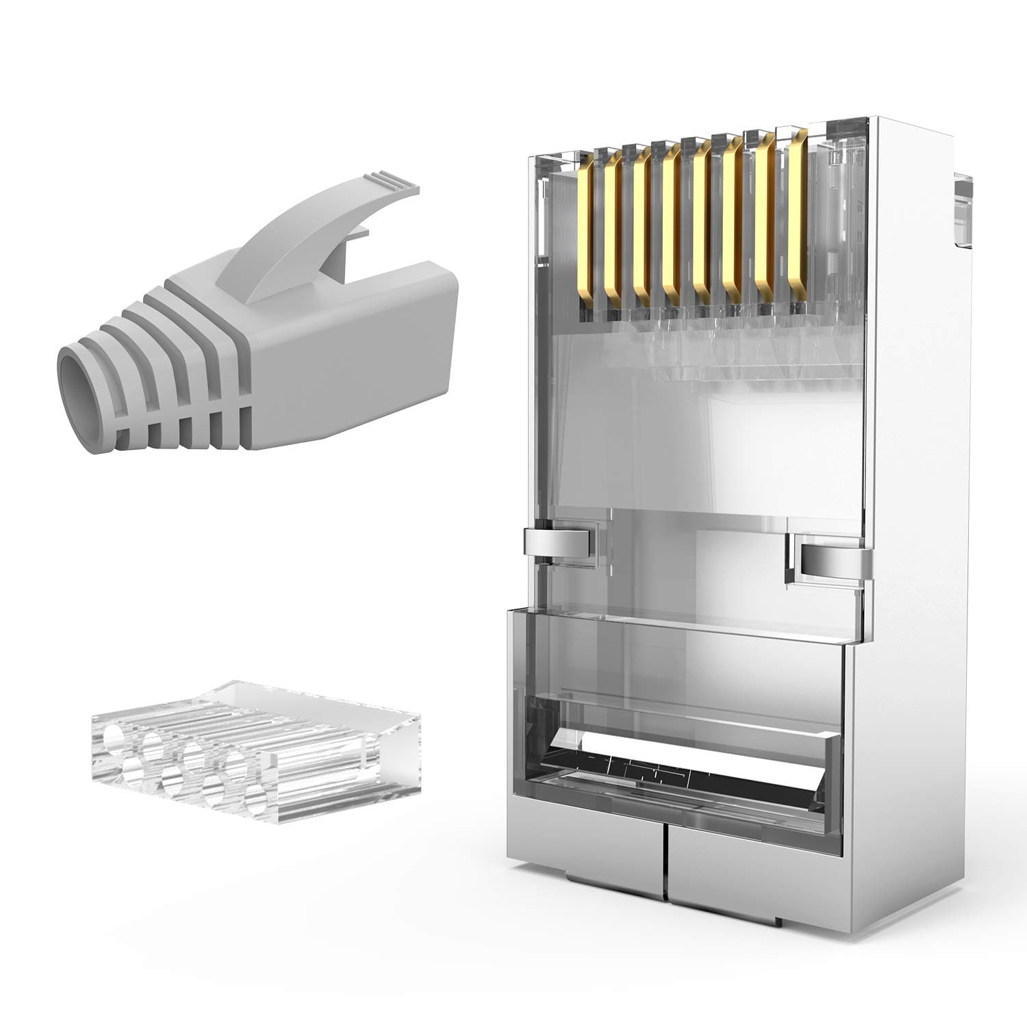 2 Piece Cat6 RJ45 Shielded Connector, End, Modular Plug, Connection with Boot, Gold Plated 50μ 8P8C for 23-24 AWG, Wire 1.0-1.1mm FTP Cat6 Cat5e Solid Stranded Ethernet Network Cable, 50 Pack