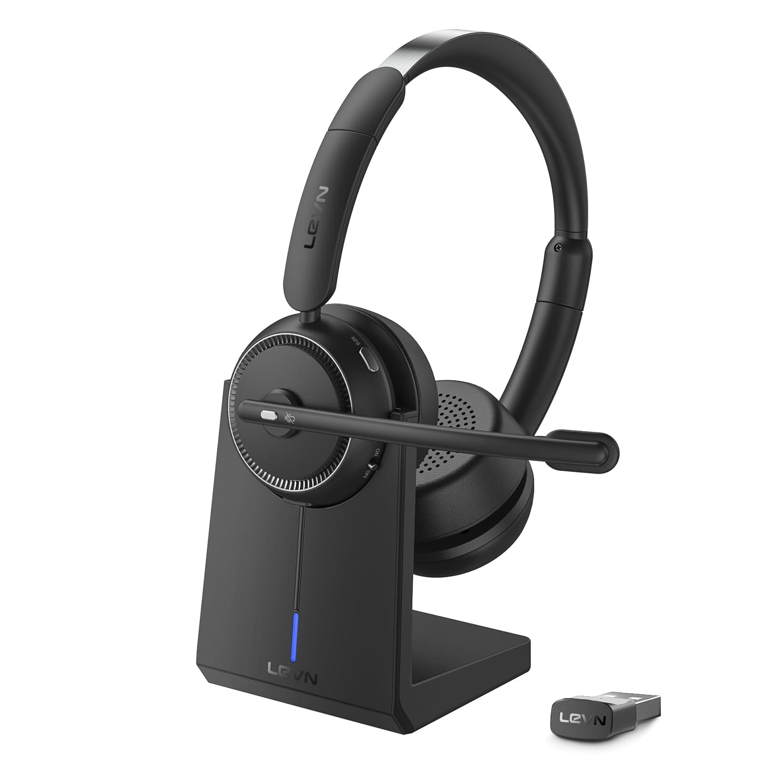 LEVN Wireless Headset with Mic for Work, Bluetooth Headset with Microphone (AI Noise Cancelling), 65 Hours Woktime Wireless Headset for Work from Home/Call Center/Office/PC/Laptop/Computer/Zoom/Teams