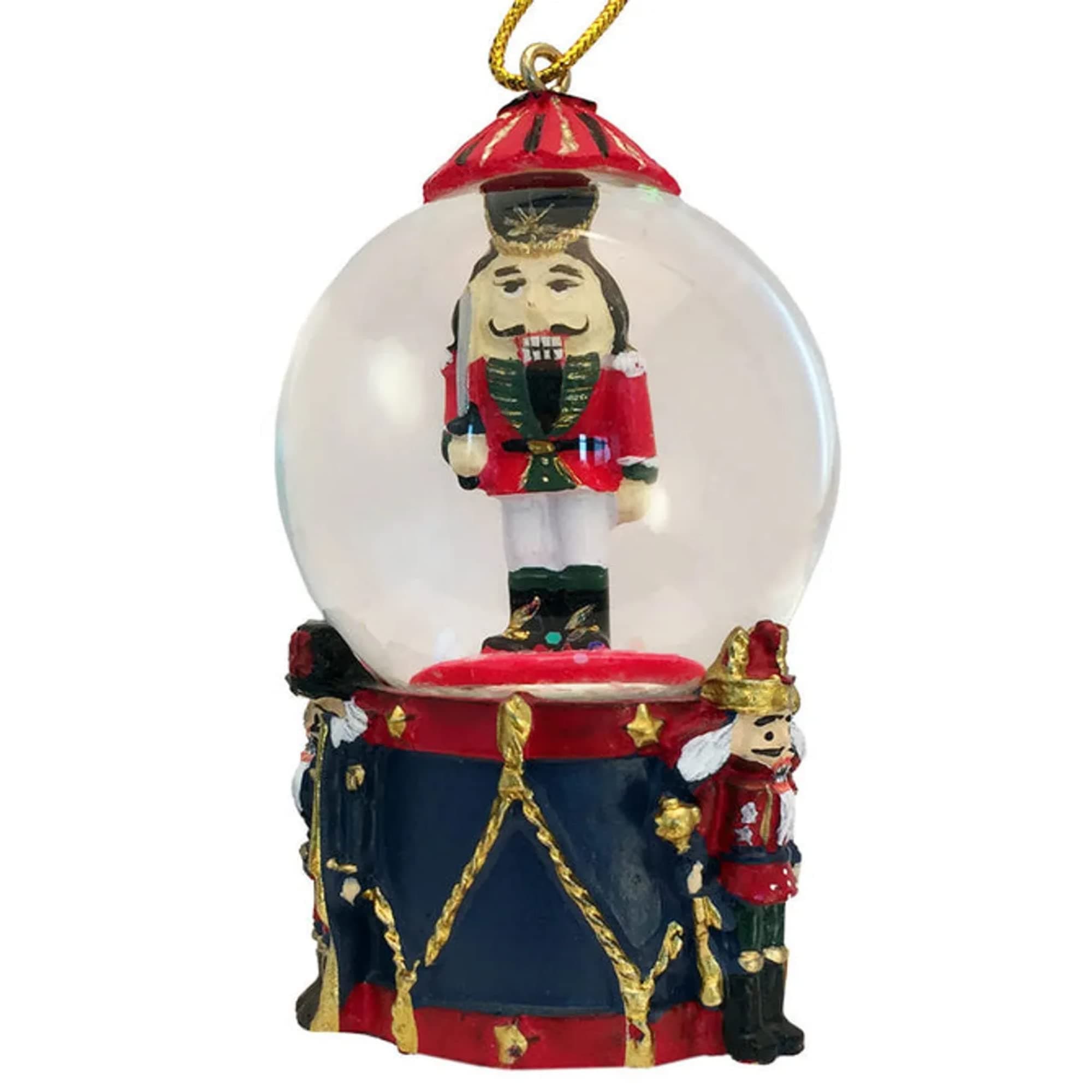 Mini Nutcracker Snow Globe Ornament on Drum
