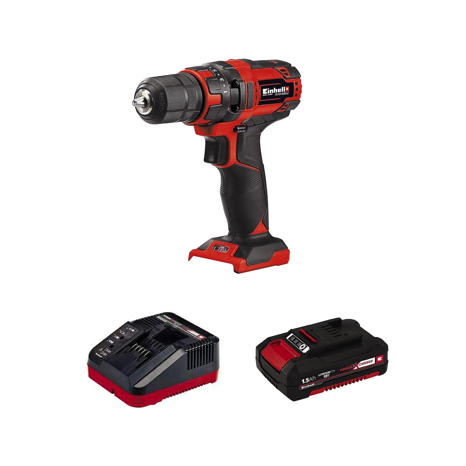 Einhell TE-CD Power X-Change 18 Volt Cordless 3/8" Variable Speed Drill/Driver Torque 310 In-Lbs 20+1 Torque Settings Up to 550-RPM LED Light