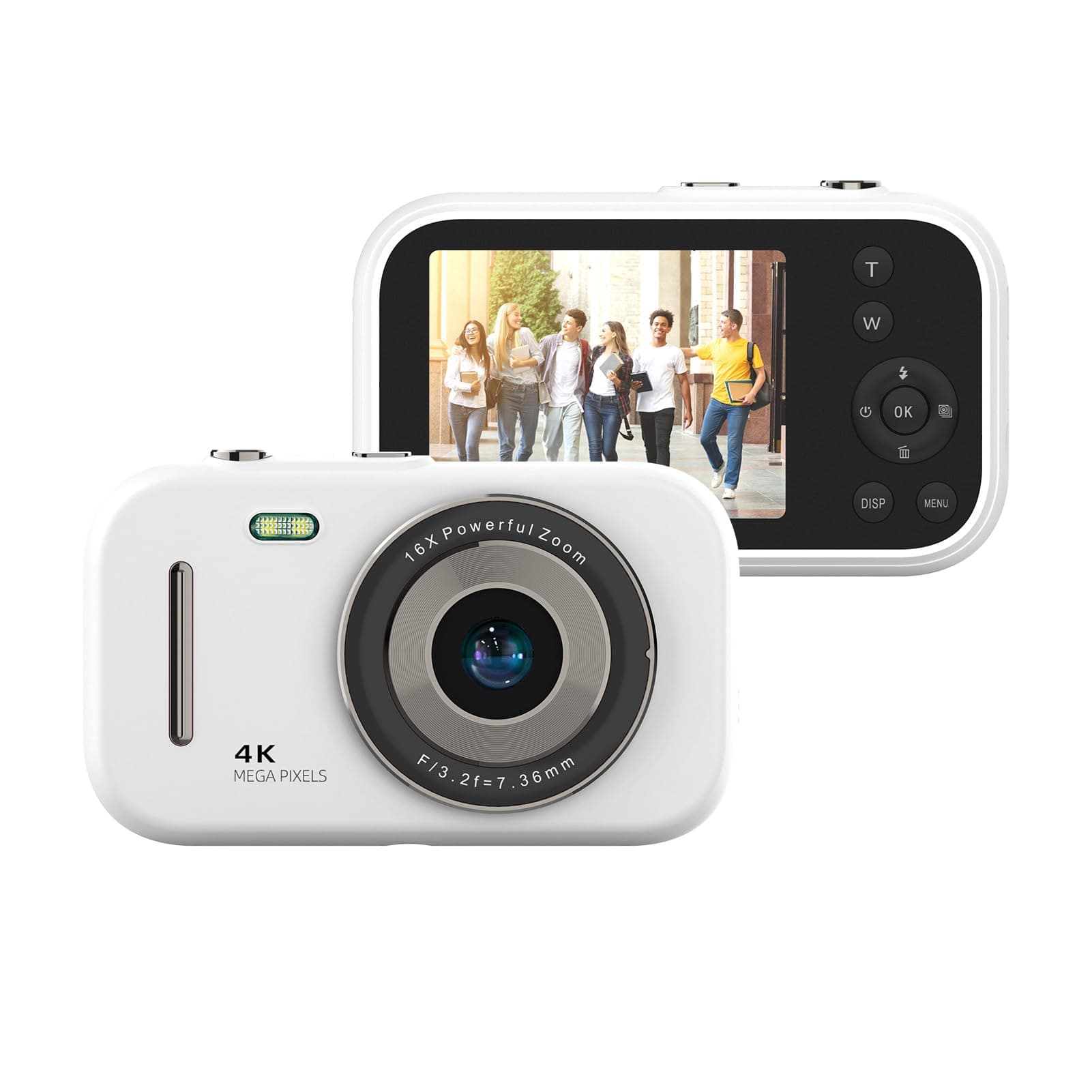 Andoer 4K Digital Camera Camcorder 48MP Digital Video Camera 2.4 Inch Screen 16X Digital Zoom Anti-shake Face Detection Beauty Effect Motion detection Built-in Flash Battery (White)