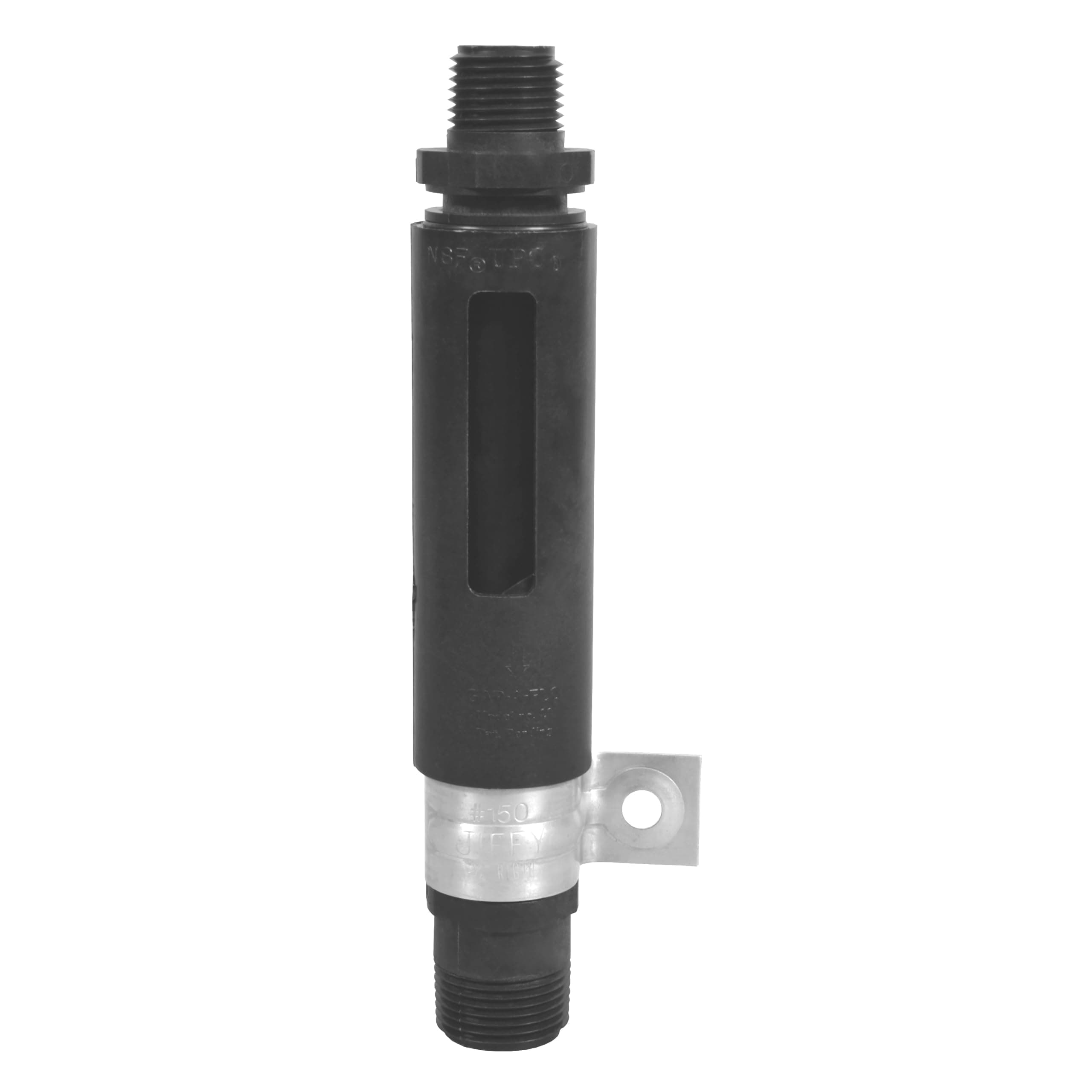 High Flow Rate Inline air gap with 1/4-inch FIP or 1/2-inch Thread Inlet and 5/8-inch Compression Fitting or 3/4-inch Thread Outlet. (AG150-002, 211212, GAP-A-FLO)