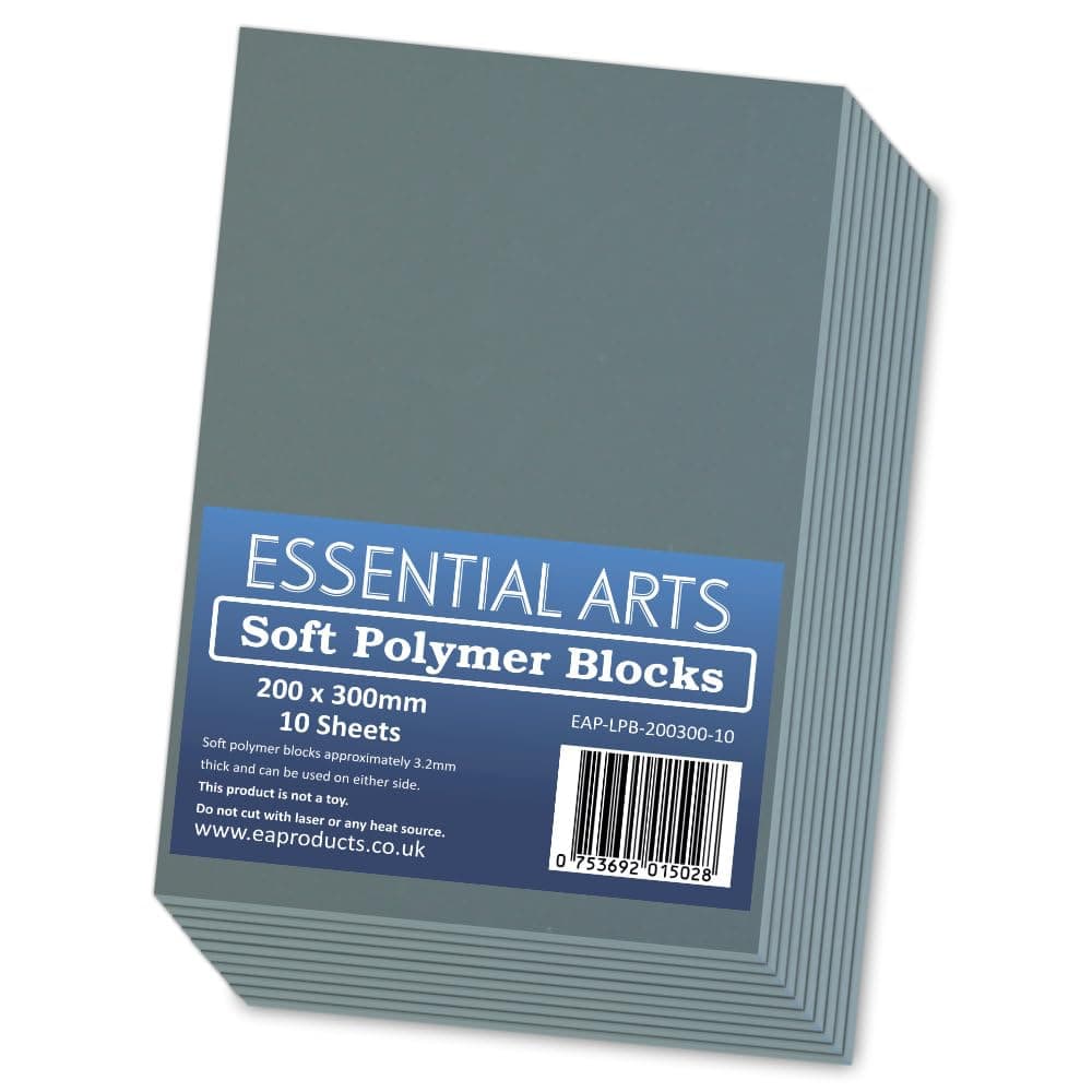200 x 300mm Double Sided Soft Lino Polymer Blocks Pack of 10 – 3.2mm Thick Super Soft Printing Sheets for Carving Art and Craft – by Essential Arts