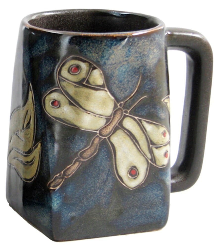 Creative Structures One (1) MARA STONEWARE COLLECTION - 350ml Coffee or Tea Cup Collectible Square Bottom Mug - Dragonfly / Insects Design