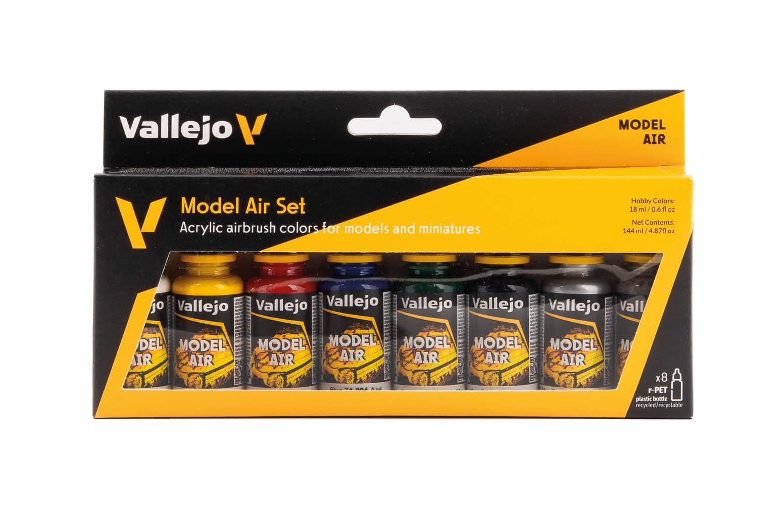 Vallejo - Model Air Basic Colors | Acrylic Paint Set | Pre Thinned Airbrush Ready Formula | 8 Basic Shades | Non-Toxic Water Based Pigments | Professional Grade Finishes