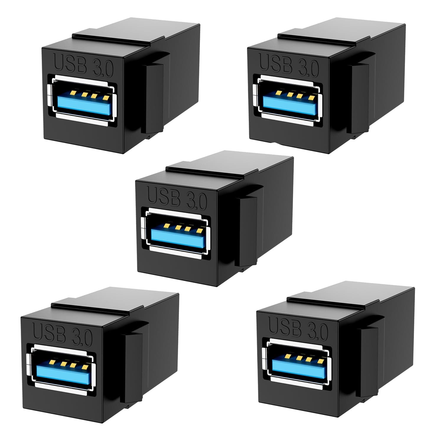 BERLAT USB 3.0 Keystone Jack Inserts, 5-pack USB to USB Adapters, Female to Female Connector, Black