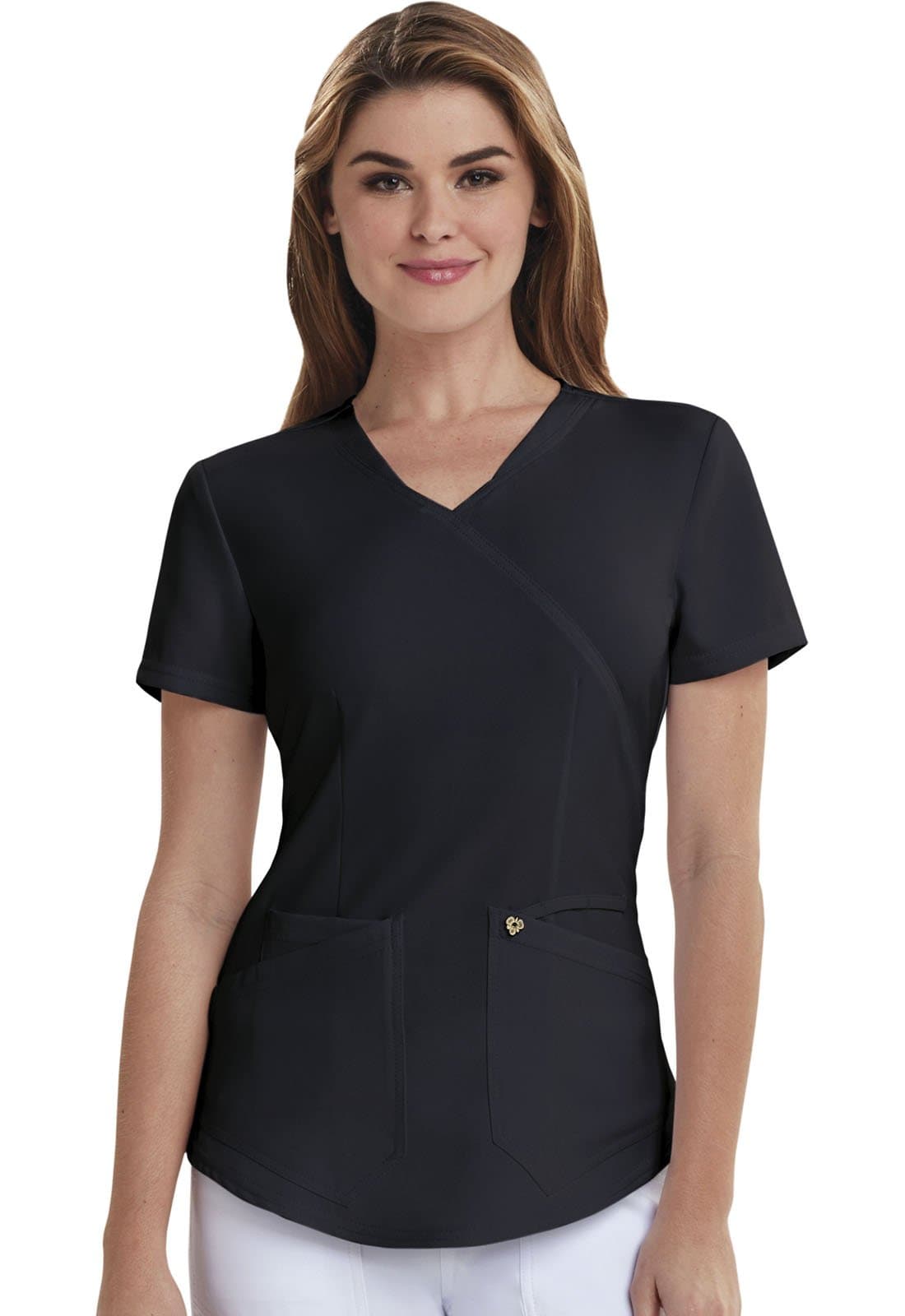 by Sofia Vergara Women's Charlize Mock Wrap Solid Scrub Top Xx-Large Black