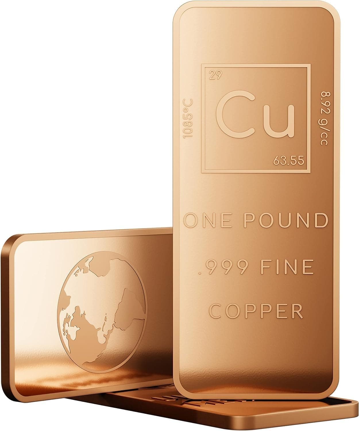 1 Pound Copper Bar Bullion Paperweight - .999 Pure Copper Bar Bullion with Element Design By Unique Metals