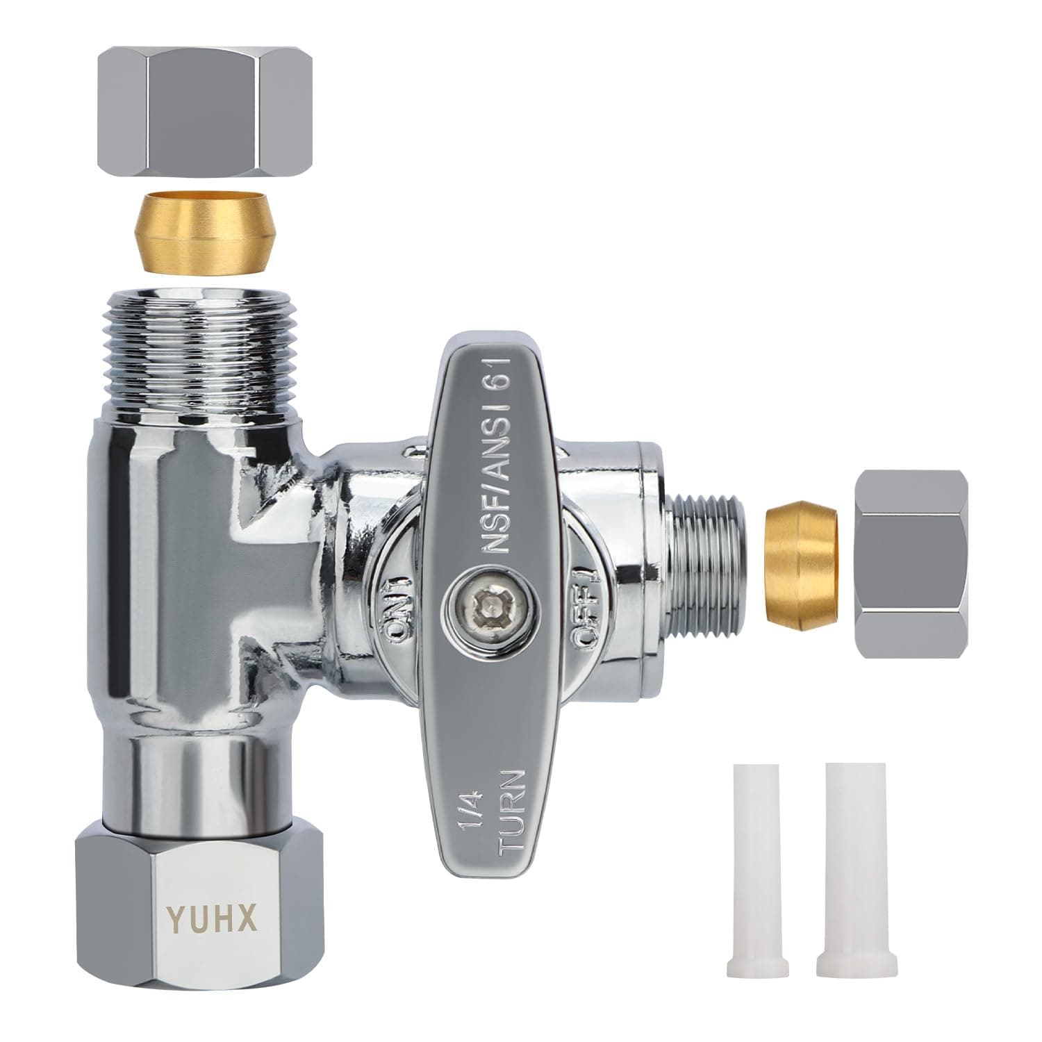 Brass Angle Stop Add-A-Tee Valve, 3/8 x 3/8 x 1/4 Compression Tee Valve,Feed Water Adapter for Refrigerators, Ice maker, Reverse Osmosis,RO Water Filter Systems, 3 Way Diverter Water Line Splitter