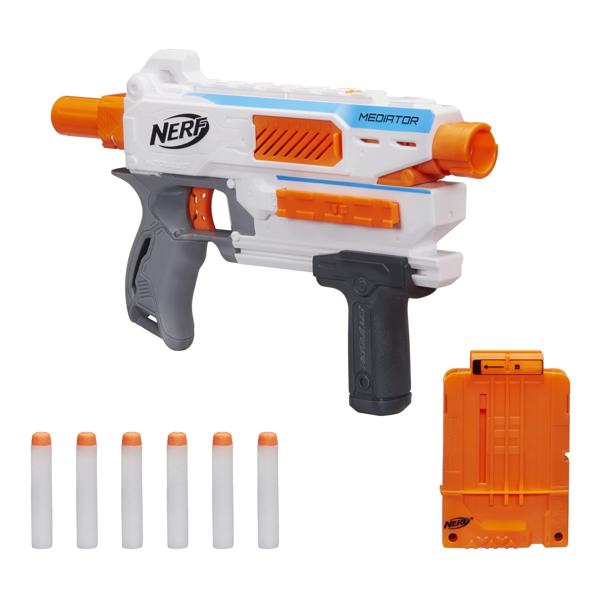Modulus Mediator Blaster - Fires 6 Darts in a Row, Pump Action, Slam Fire, Includes 6-Dart Clip and 6 Official Elite Darts (Amazon Exclusive)