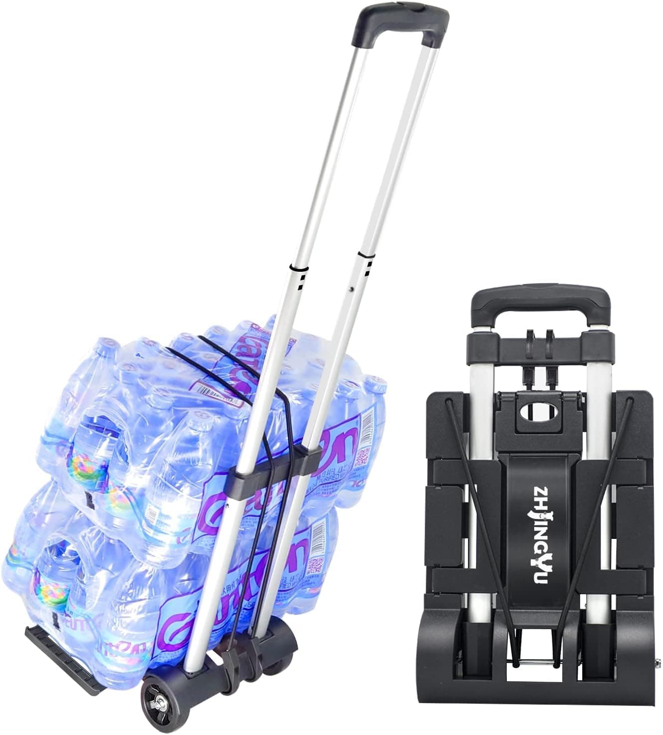 Folding Hand Truck Aluminum Trolley,Small Dolly, Foldable Hand Cart Collapsible 2 Wheel Luggage Trolley Dolly Expandable Large Chassis Foldable into Backpack