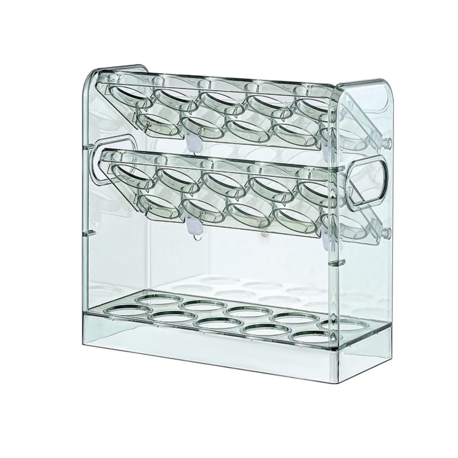 Peng General 30 Grid Egg Holder for Refrigerator 3-Layer Flip Egg Storage Container for Refrigerator Door Plastic Reusable Versatile Large Capacity Egg Organizer for Refrigerator (Green)