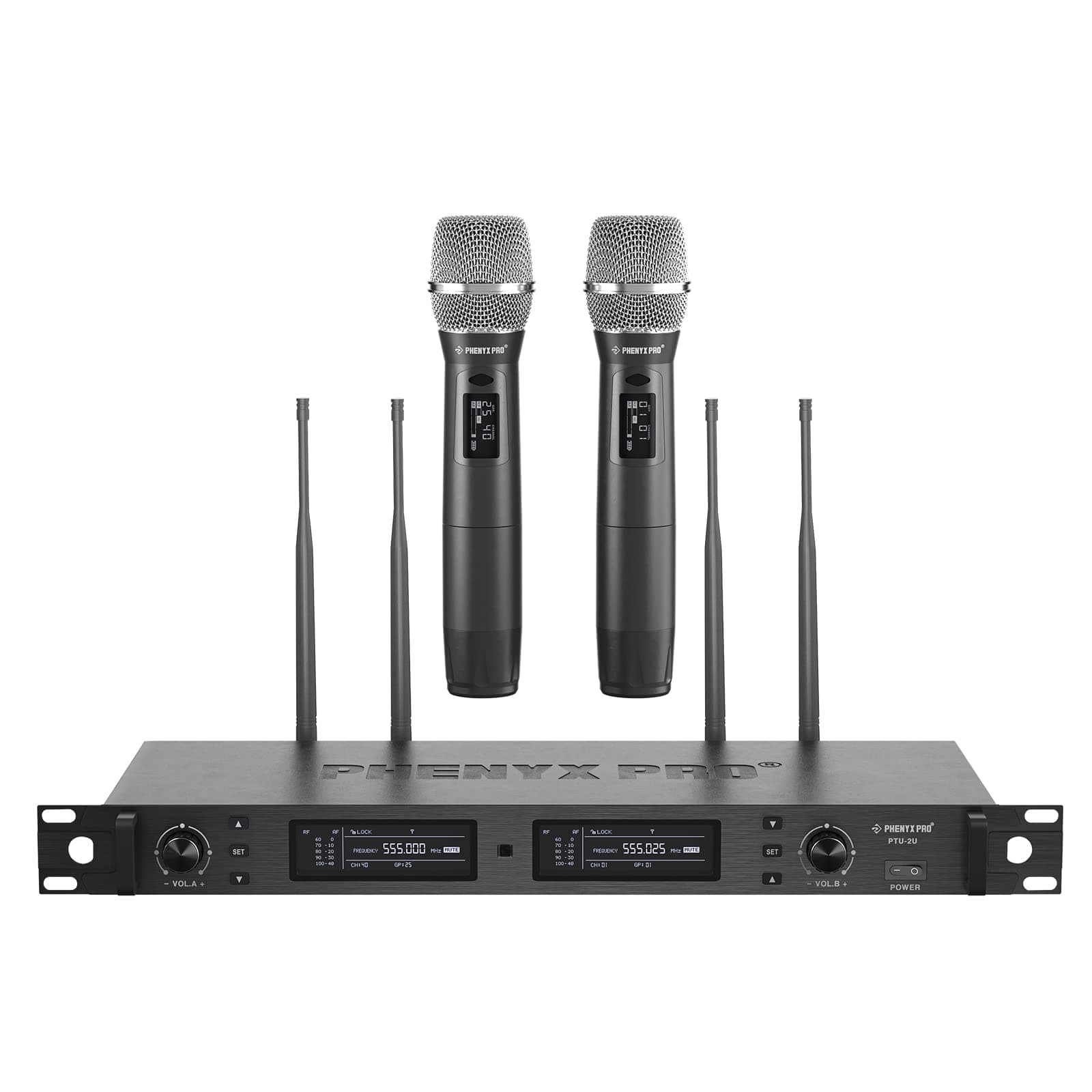 Wireless Microphone System, True Diversity Dual Cordless Mic Set, Professional UHF Handheld Wireless Microphones w/Auto Scan, 2x1000 Channels, 328ft for Stage & Studio (PTU-2U-2H)