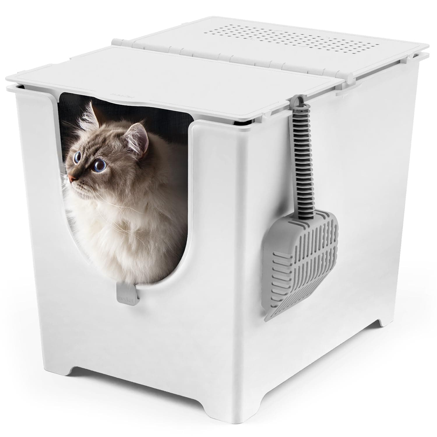 Modkat Flip Litter Box – Front-Entry Design with Integrated Liner System (White)
