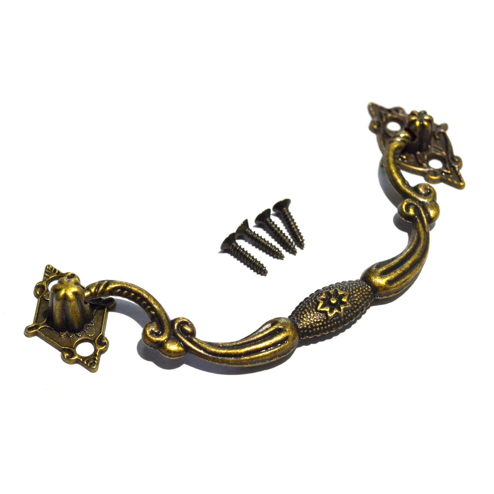 4 Sets 4" Vintage Bronze Knobs Antique Drawer Handles Ring Pulls Decorative Floral Hardware with Screws for Furniture Big Large Size