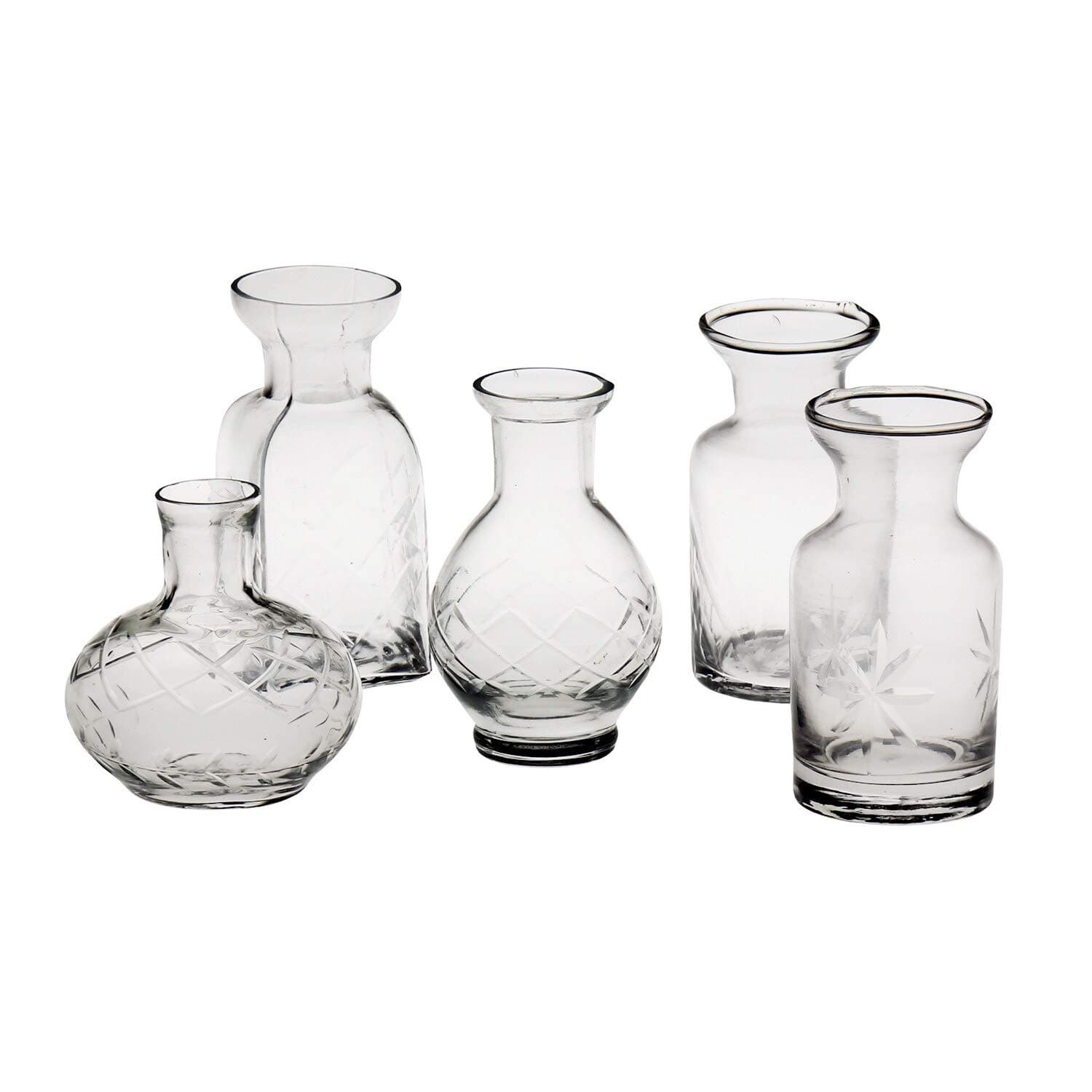 Small Cut Glass Vases In Differing Unique Shapes - Set Of Five by SIGNALS