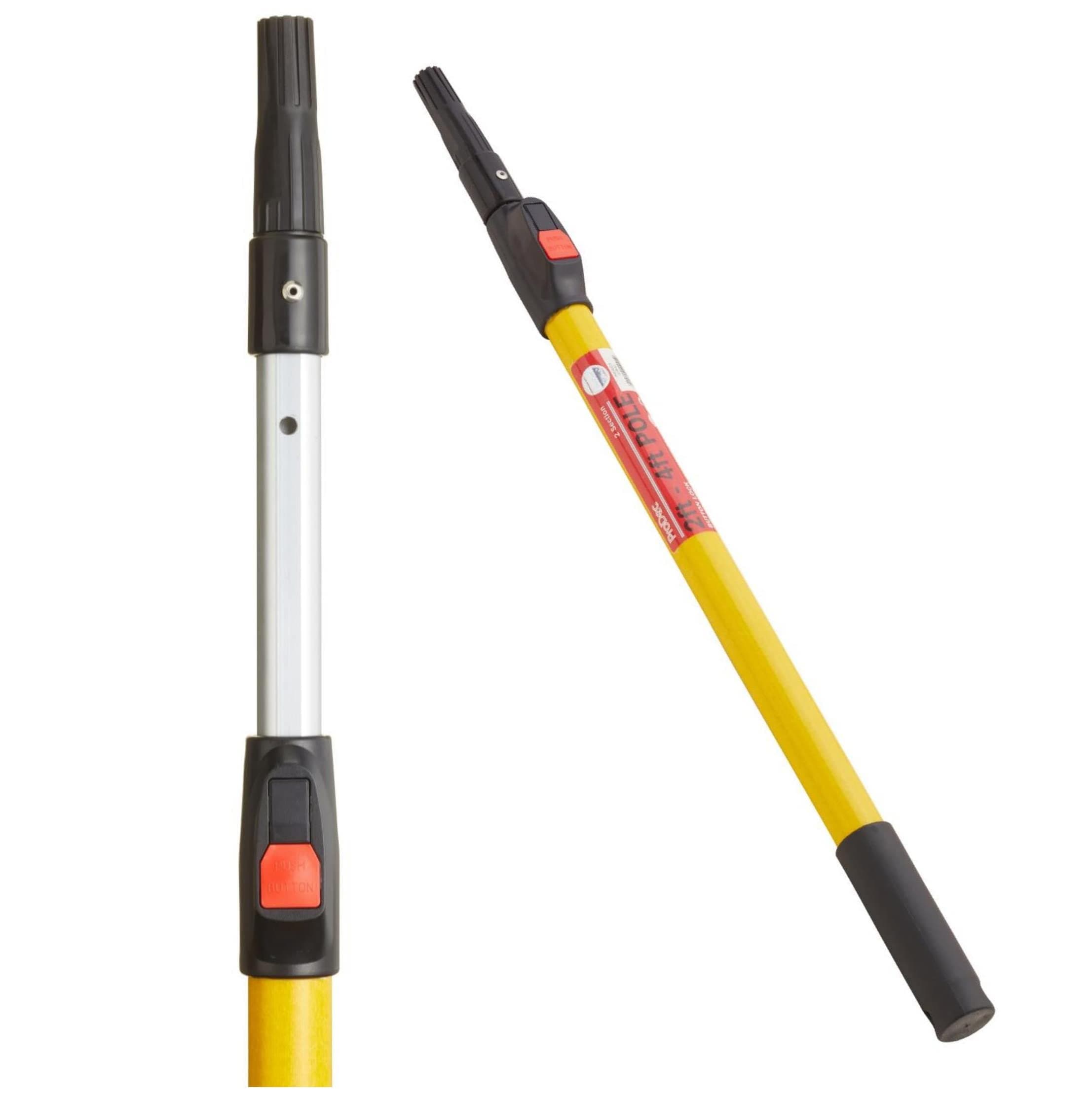 ProDec 2' - 4' (0.6-1.2m) Button Lock Fibreglass & Aluminium Extension Pole for Paint Roller Frames,Gives Extended Reach Compatible with Screw & Push Fit Frames,2 feet - 4 feet Trade Professional Pole