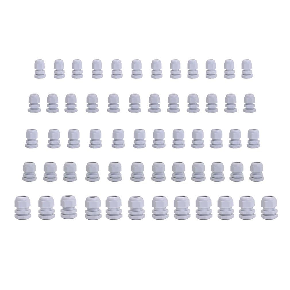 60pcs PG7 PG9 PG11 PG13.5 PG16 Thread Cable Gland Wire Connector Waterproof M12 M16 M18 M20 M22 Nylon Cable Gland Reducer Grey Combo Pack