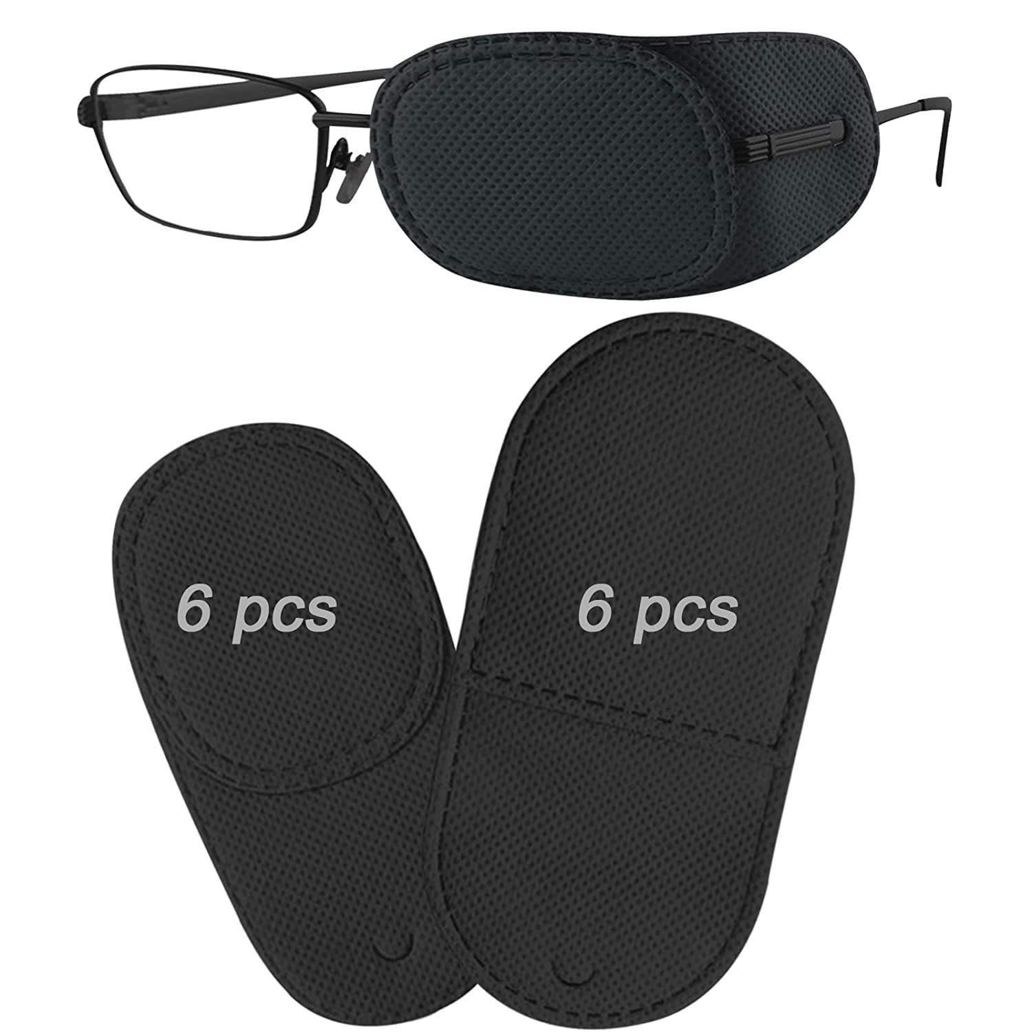 12PCS Eye Patches for Adults Kids, Medical Eye Patch for Glasses, Treat Lazy Eye Amblyopia Strabismus Patch, 2 Size Black