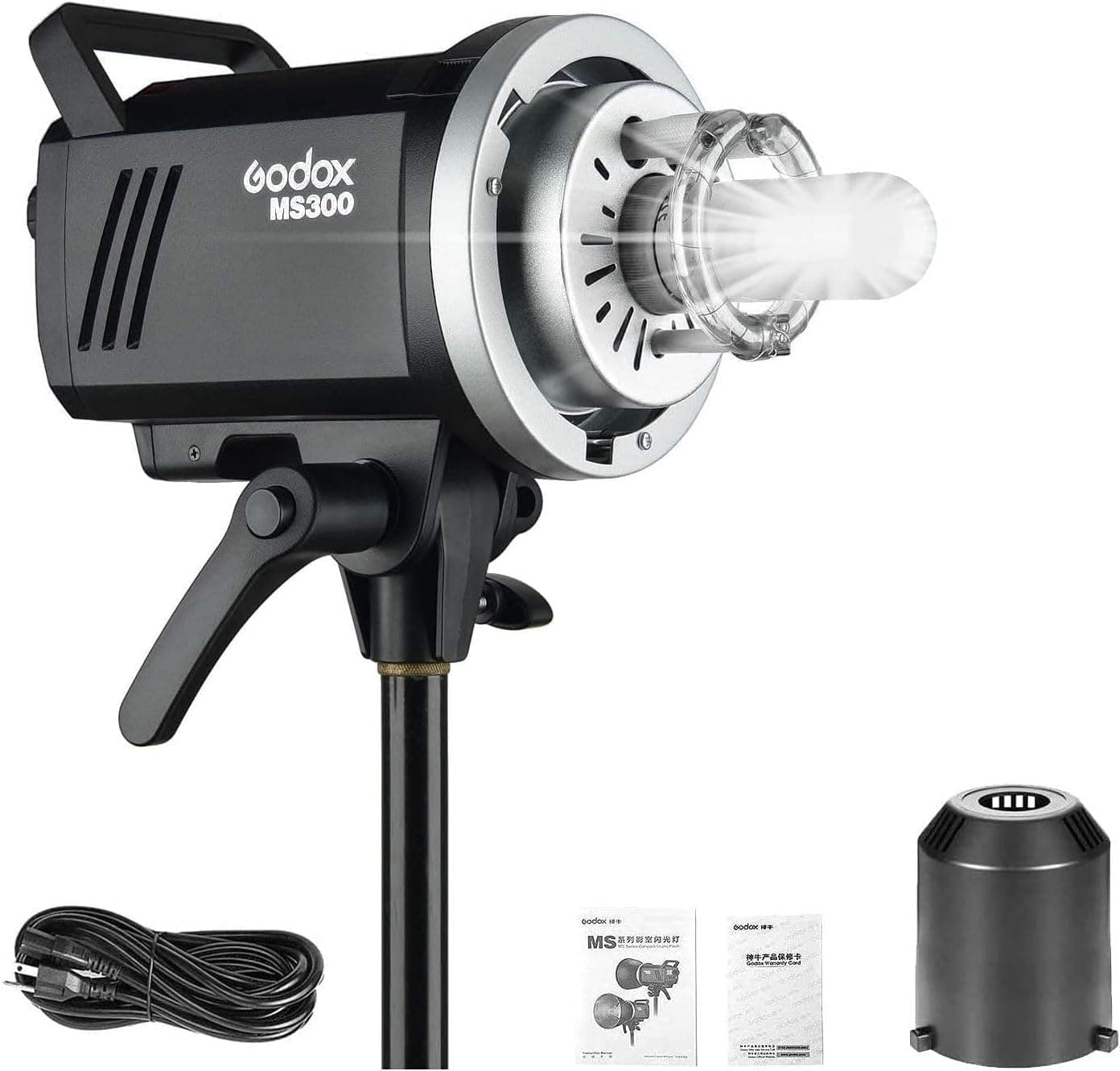 MS300 300WS GN58 Flash Studio Strobe Monolight with Bowens Mount,Built-in Godox 2.4G Wireless System,0.1~1.8S Recycle time, Anti-Preflash, 1/32 to 1/1 Power Output,150W Modeling Lamp