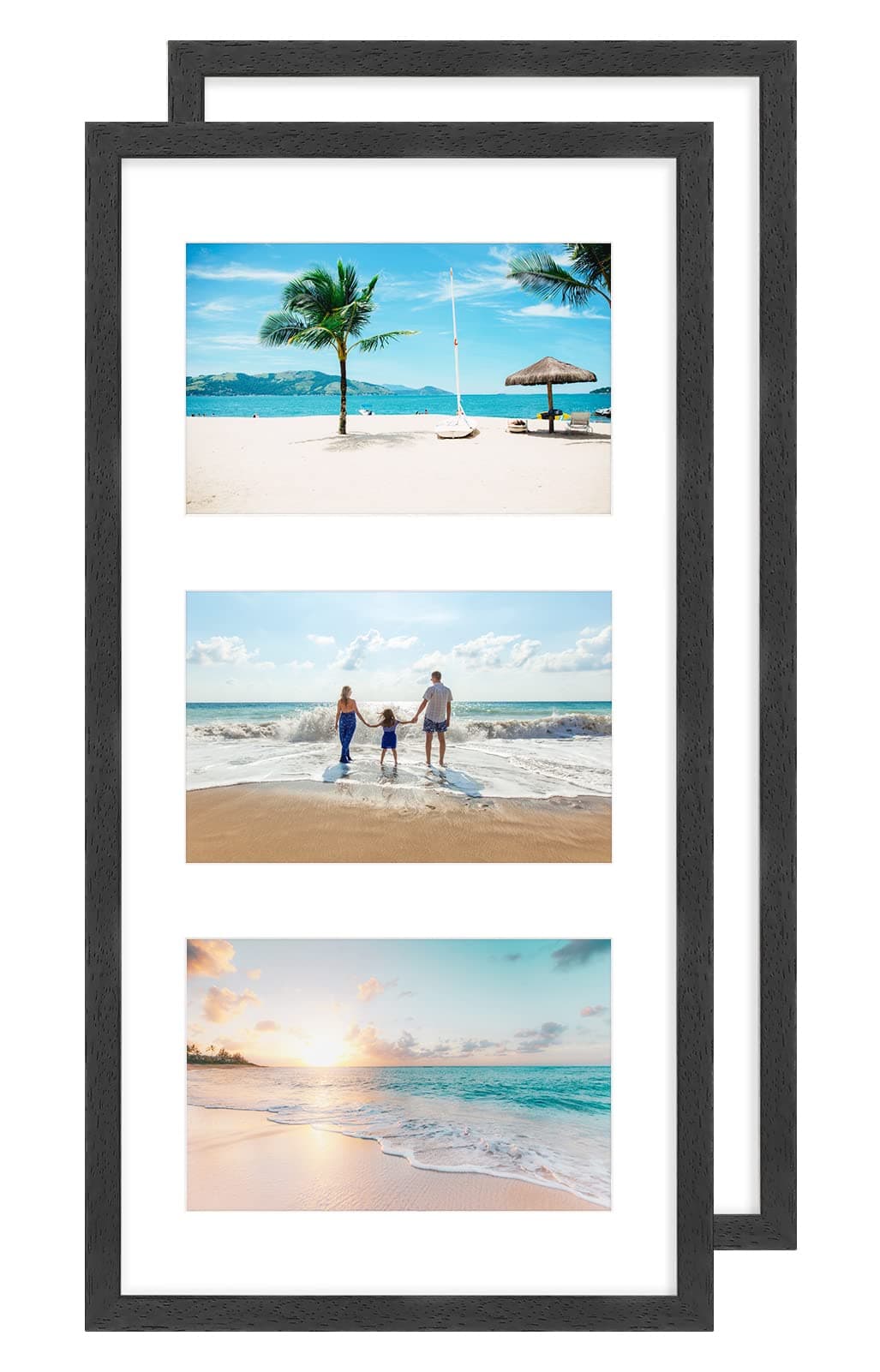 Multi 3 Aperture Picture Frame with Mount for 6x4 inch(10 x 15 cm) pictures,Black triple photo frame Made of Real Wood with Perspex Front for Wall Mount,Set of 2