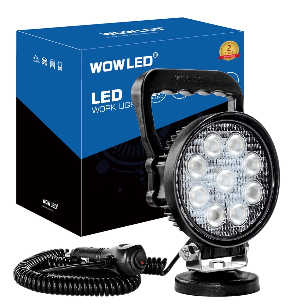 Magnet Light Bar, Magnetic Base, Cigarette Lighter Powered, Portable LED Flood Light Work Lamp for Car Off-road SUV Trailer Tractor Truck Engineering Maintenance Garage Camping (27W Round)