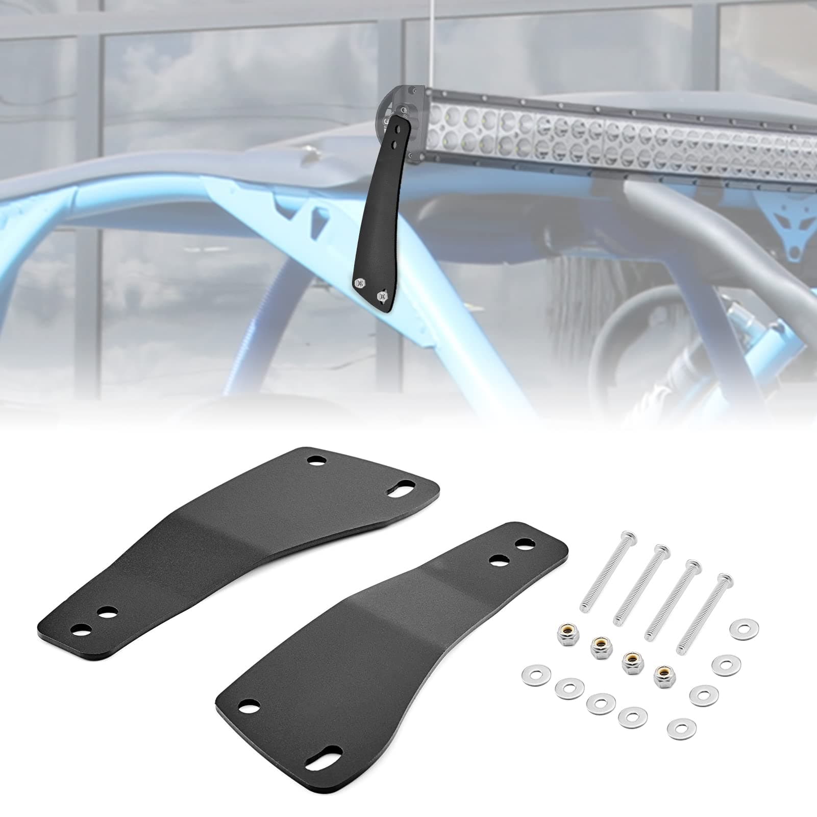 Dasen Front Upper Windshield 50 Inch Curved/Straight LED Light Bar Mount Brackets No Cutting Roof Compatible with 2017-2024 Can-am Maverick X3 & X3 Max DS RS MR Turbo R