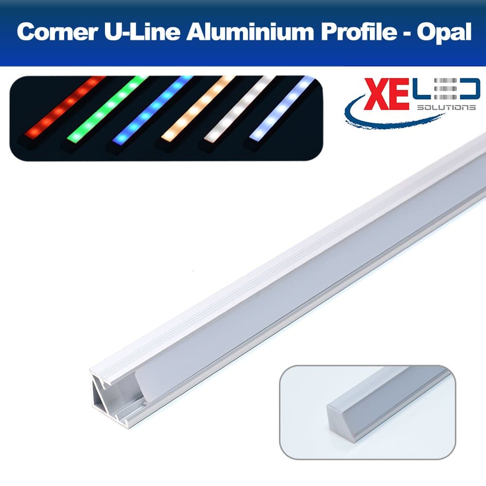 2 Meter Corner U-Line Aluminium Profile with Opal Diffuser for Flexible LED Strip