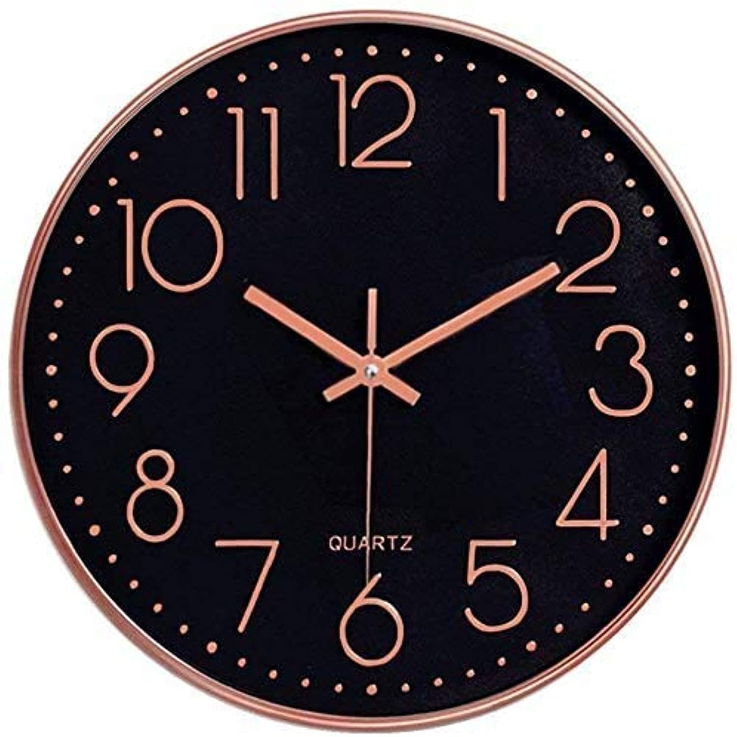 Silent Wall Clock 12 In Kitchen Clock Quartz Battery Operated Round Modern Home Decor Clock for Office Class Room Living Room Bedrooms (Black-Rose gold)