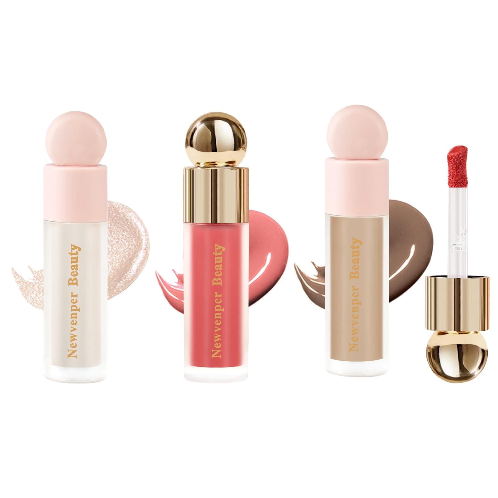 Liquid Contour,Liquid Highlighter, Liquid Blush with Face Brush Long Lasting Smooth Lightweight Smudge Proof Contour+Blush+ Highlighter