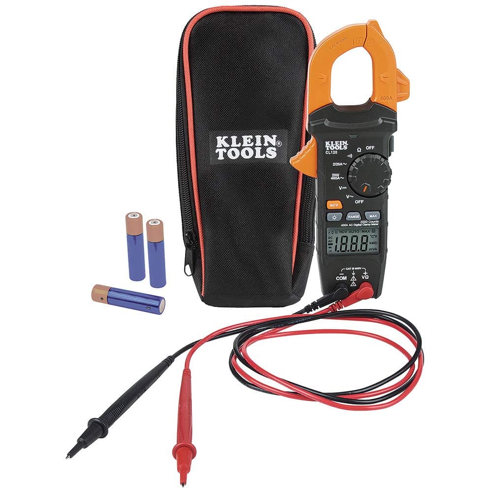 Klein Tools Digital Clamp Meter, Auto-Ranging 400 Amp AC/DC and Non-Contact Voltage Tester Measurements, CL120, Orange