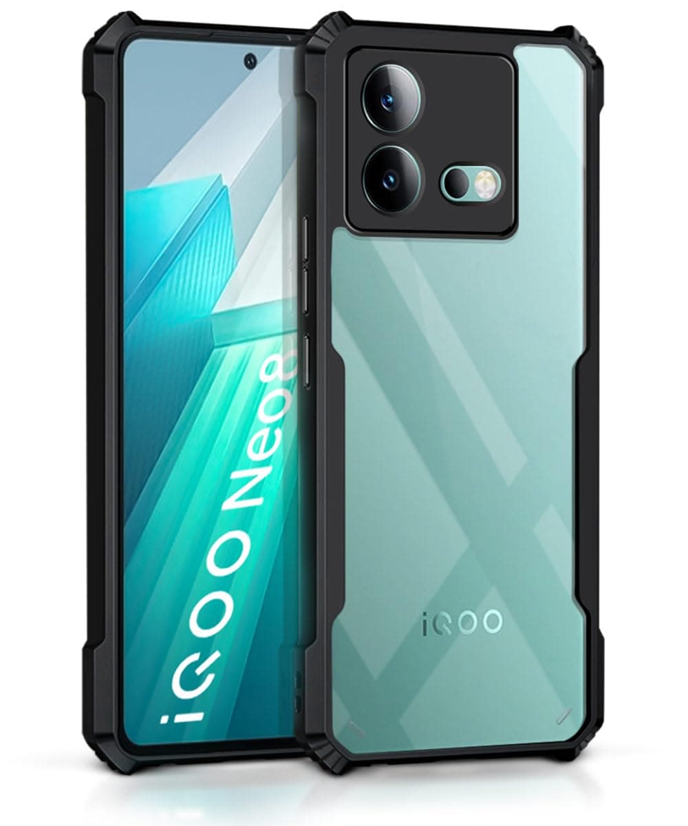 WOW IMAGINE Shock Proof Clear Protective Back Case for iQOO Neo 8 - AirEDGE Technology | 360 Degree Camera Protection | Transparent Hybrid Back Case Mobile Cover - Black