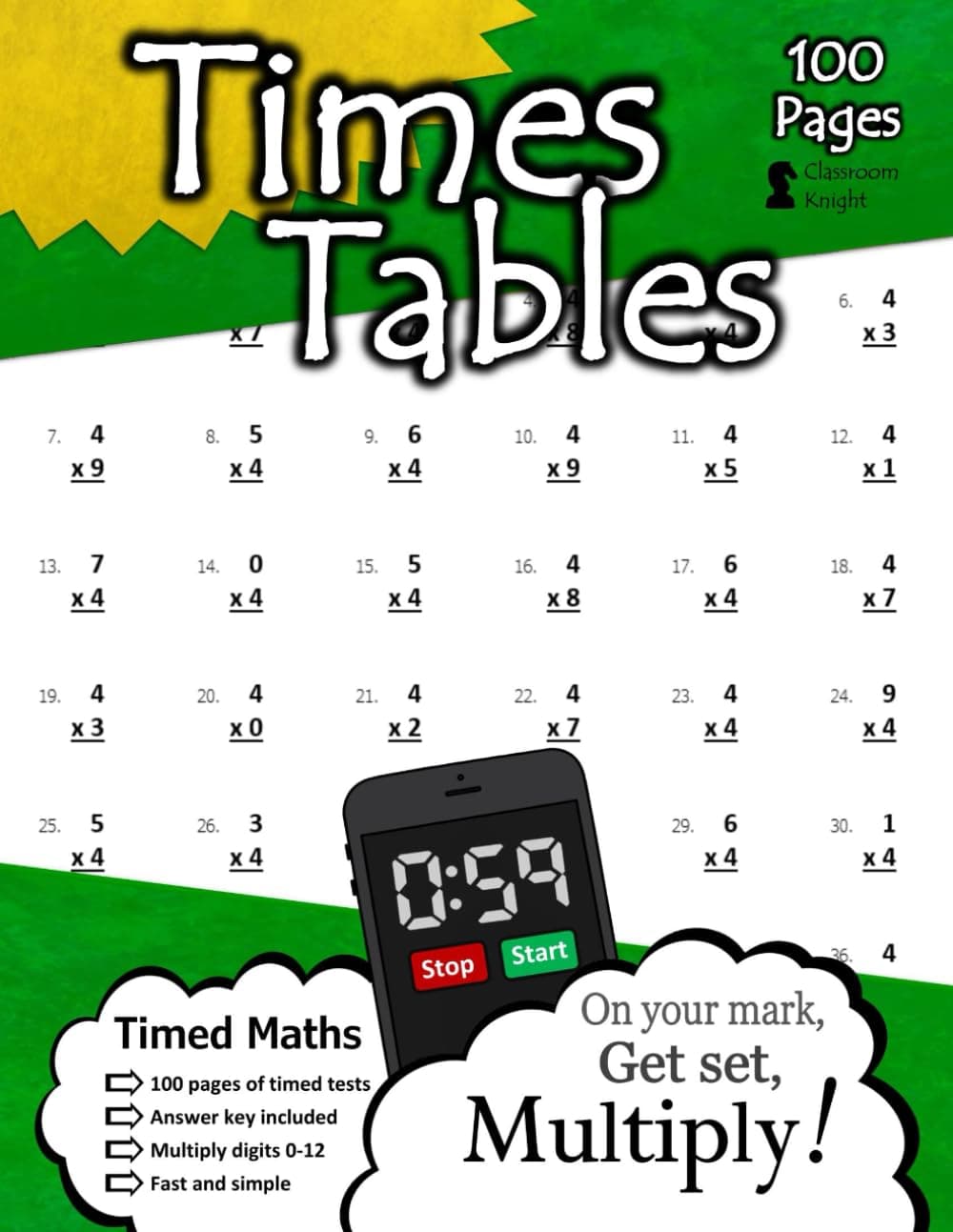 – Times Tables: 100 Practice Pages - Timed Tests - Multiplication Math Drills - KS2 Workbook - (Ages 7-11)