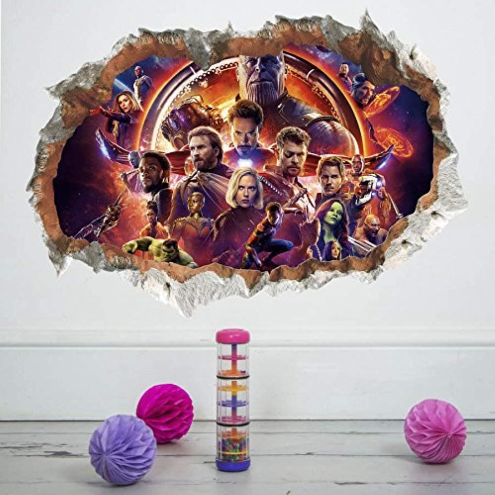 thu Avengers Infinity War Marvel Super Hero 3D Smashed Wall Sticker Decal Art, Captain America, Hulk, Iron Man, Thor, Hawkeye, Black Widow Wall Decal Sticker (14226)