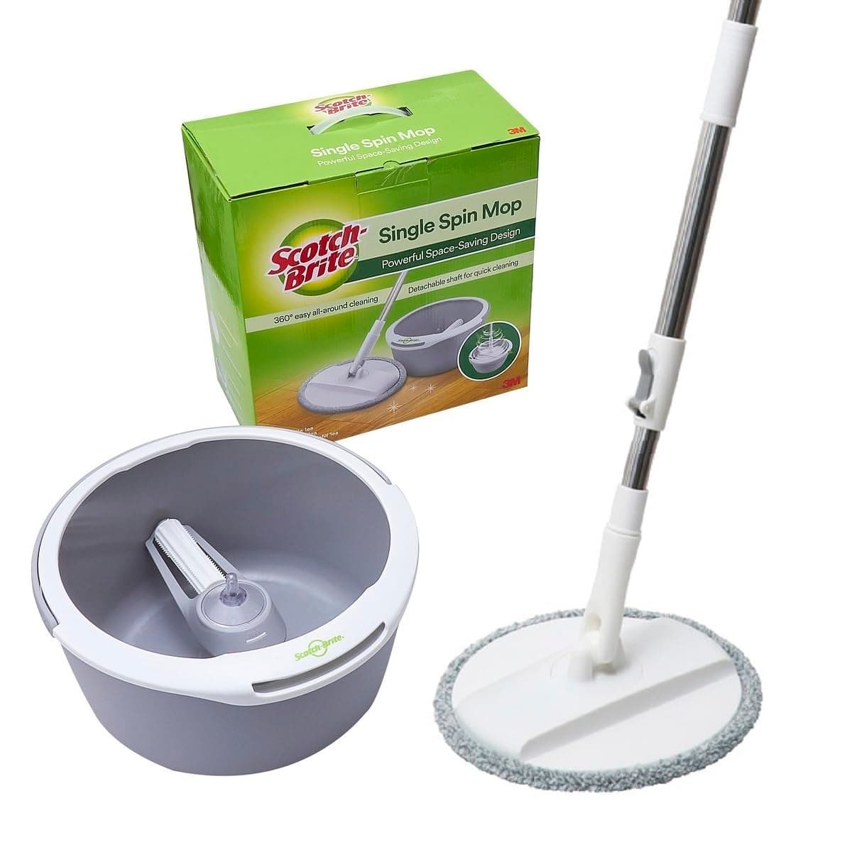 Scotch-Brite 2-in-1 Bucket Spin Mop Set (Includes: mop with Stick, Bucket, mop Refill) | 360 Easy All-Around Cleaning | Cleaning Mop | rinsing and Drying in a Single Bucket | Floors | 1 Set/Pack